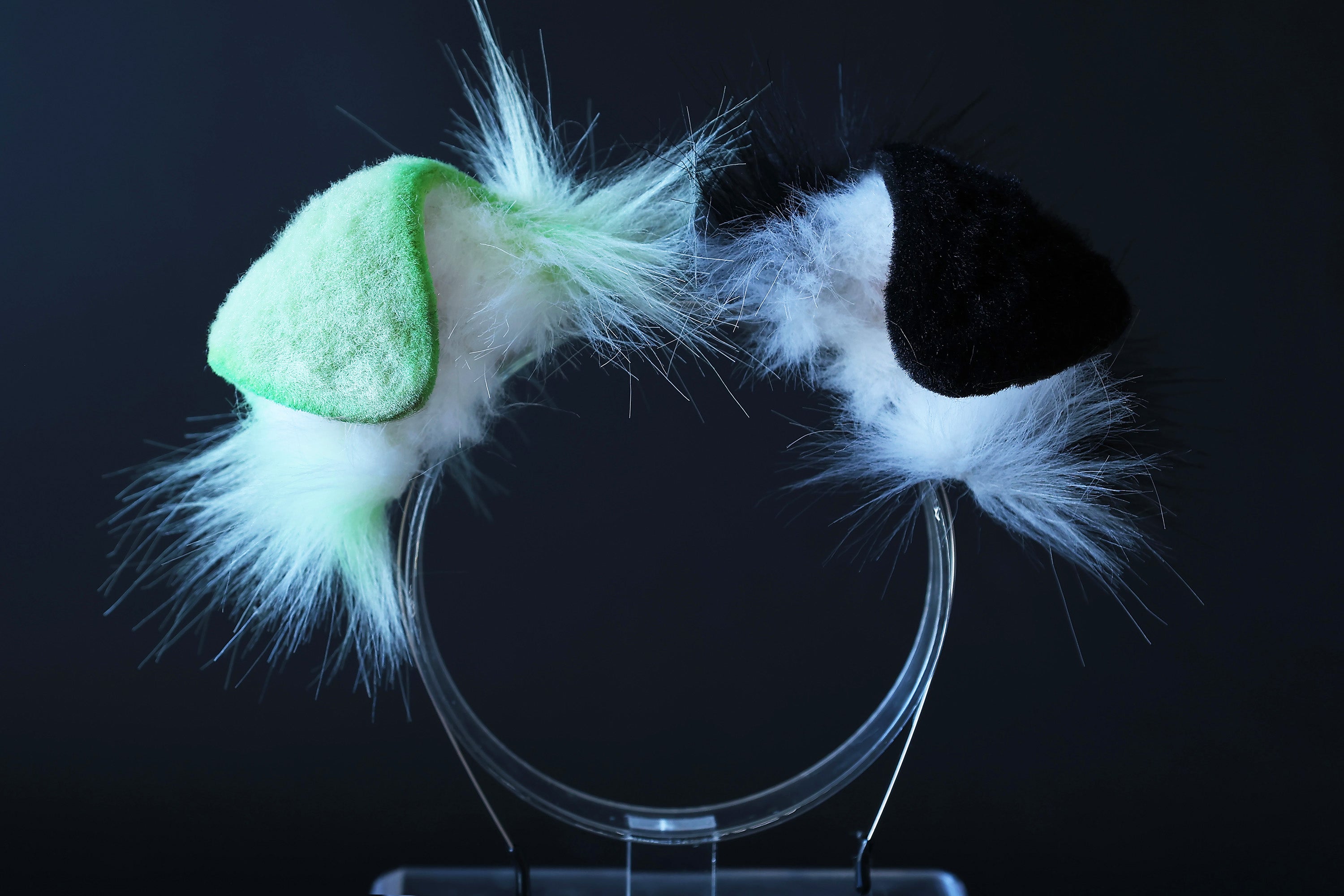 Green black faux fur puppy ear and tail kemonomimi shepherd dog tail and ear set shiba Inu dog ear and tail plug curved anime cosplay puppy play