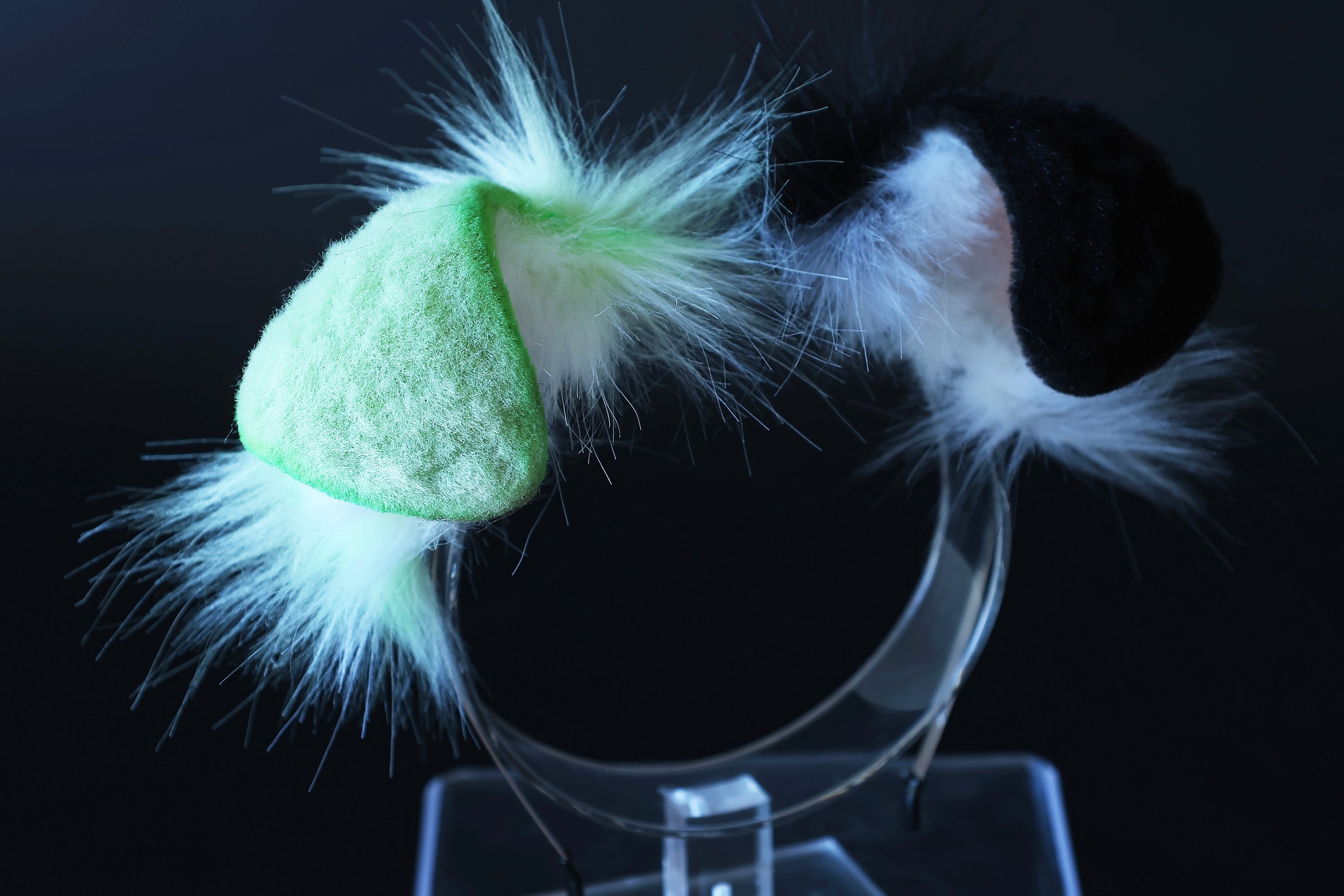 Green black faux fur puppy ear and tail kemonomimi shepherd dog tail and ear set shiba Inu dog ear and tail plug curved anime cosplay puppy play