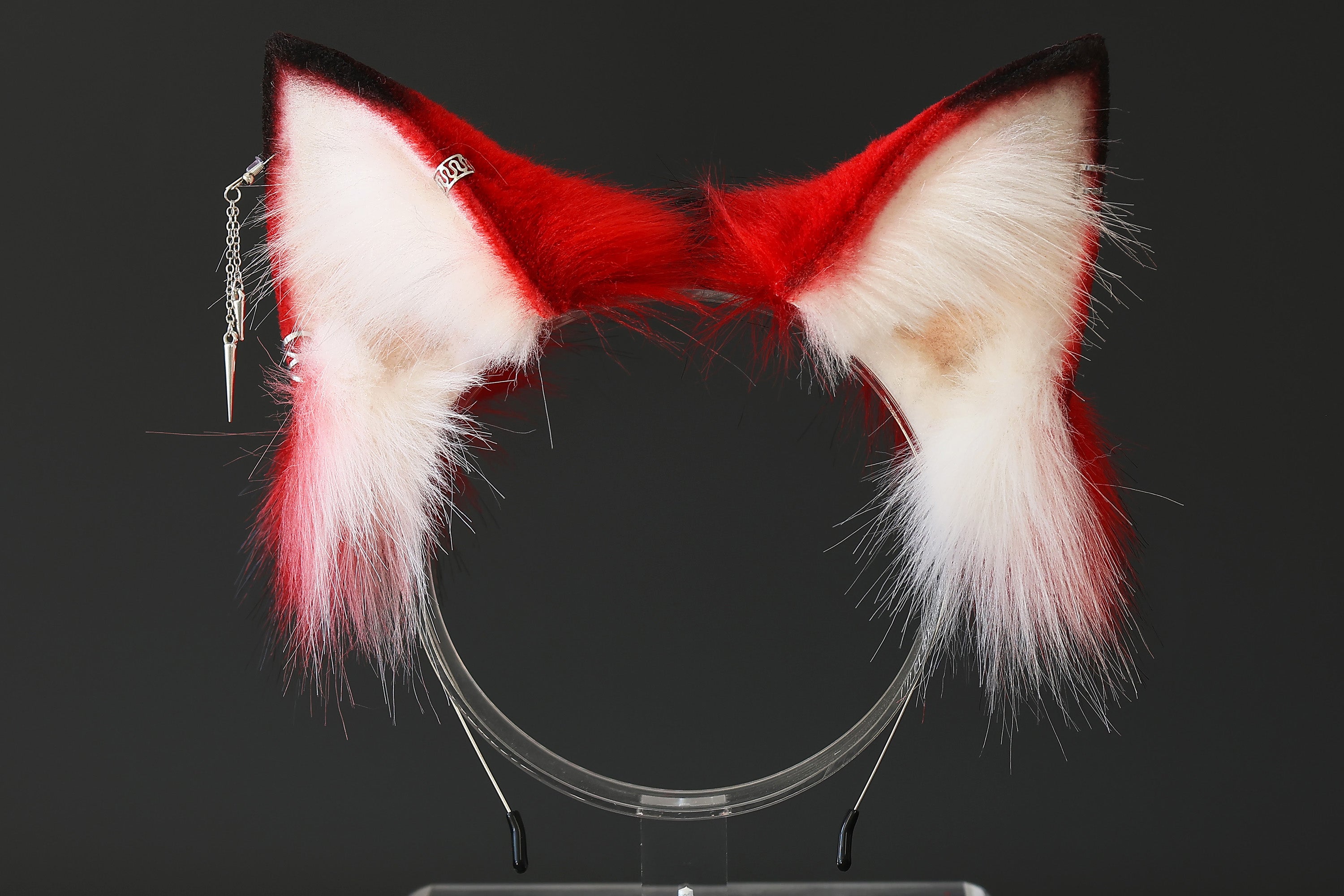 Stitching faux fur red white fox ears and tail curved wolf tail and ears cat tail and ears kitten ears and tail butt plug set anime cosplay role play