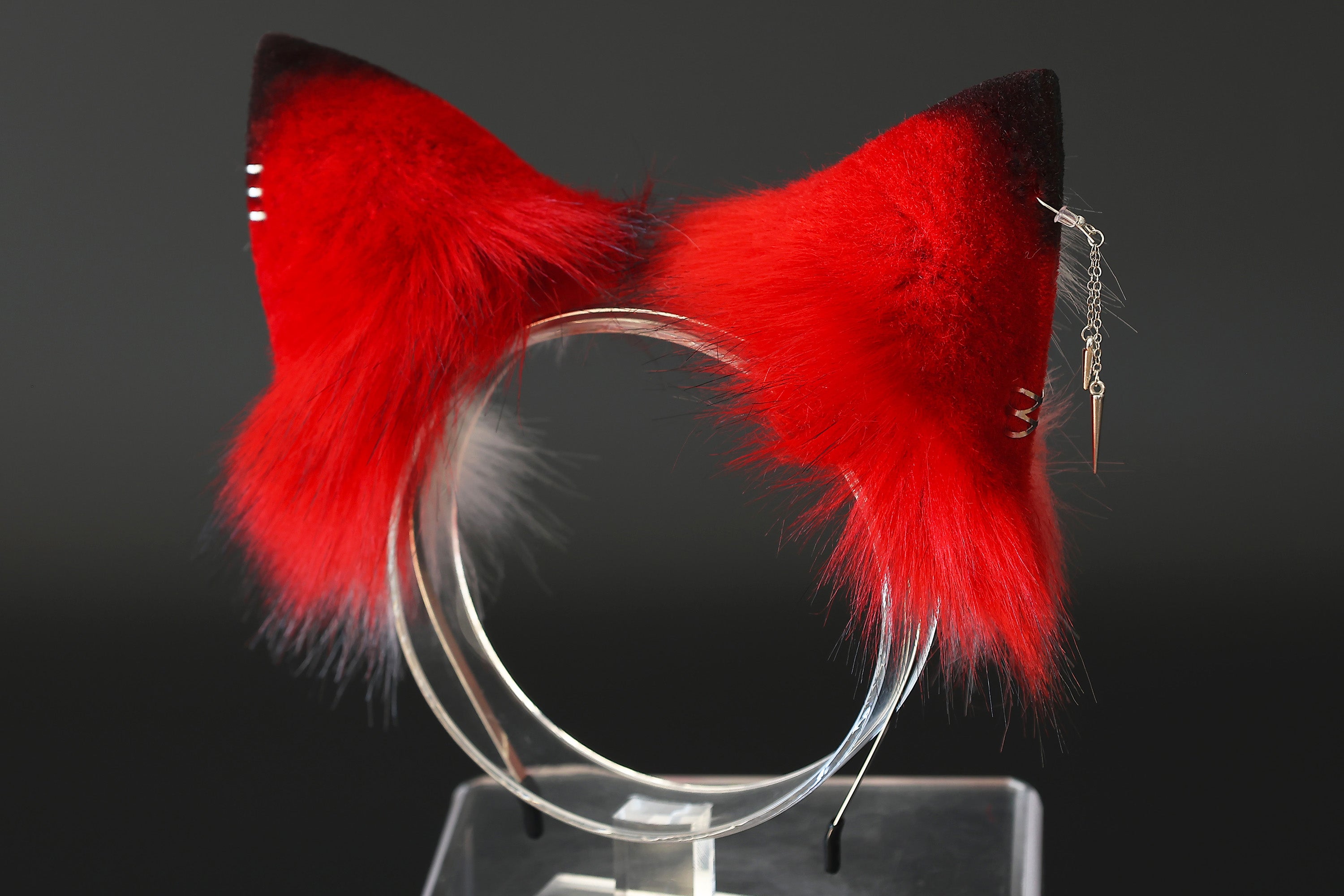 Stitching faux fur red white fox ears and tail curved wolf tail and ears cat tail and ears kitten ears and tail butt plug set anime cosplay role play