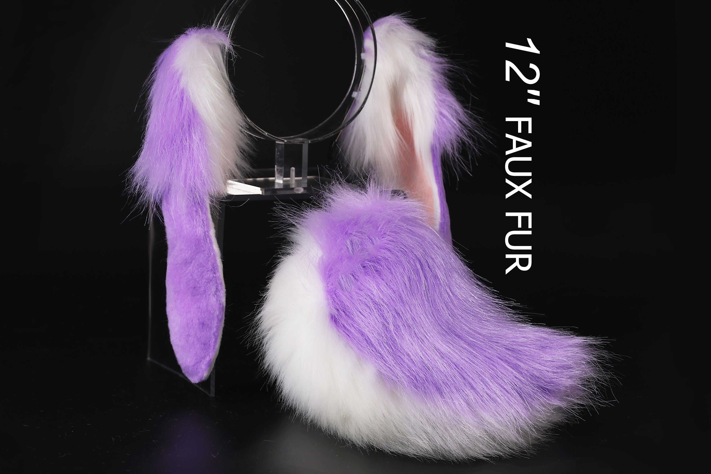 Purple white soft lop bunny ear and tail cosplay realistic faux fur long floppy bunny ears headband rabbit ears tail bunny kemonomimi rabbit therian