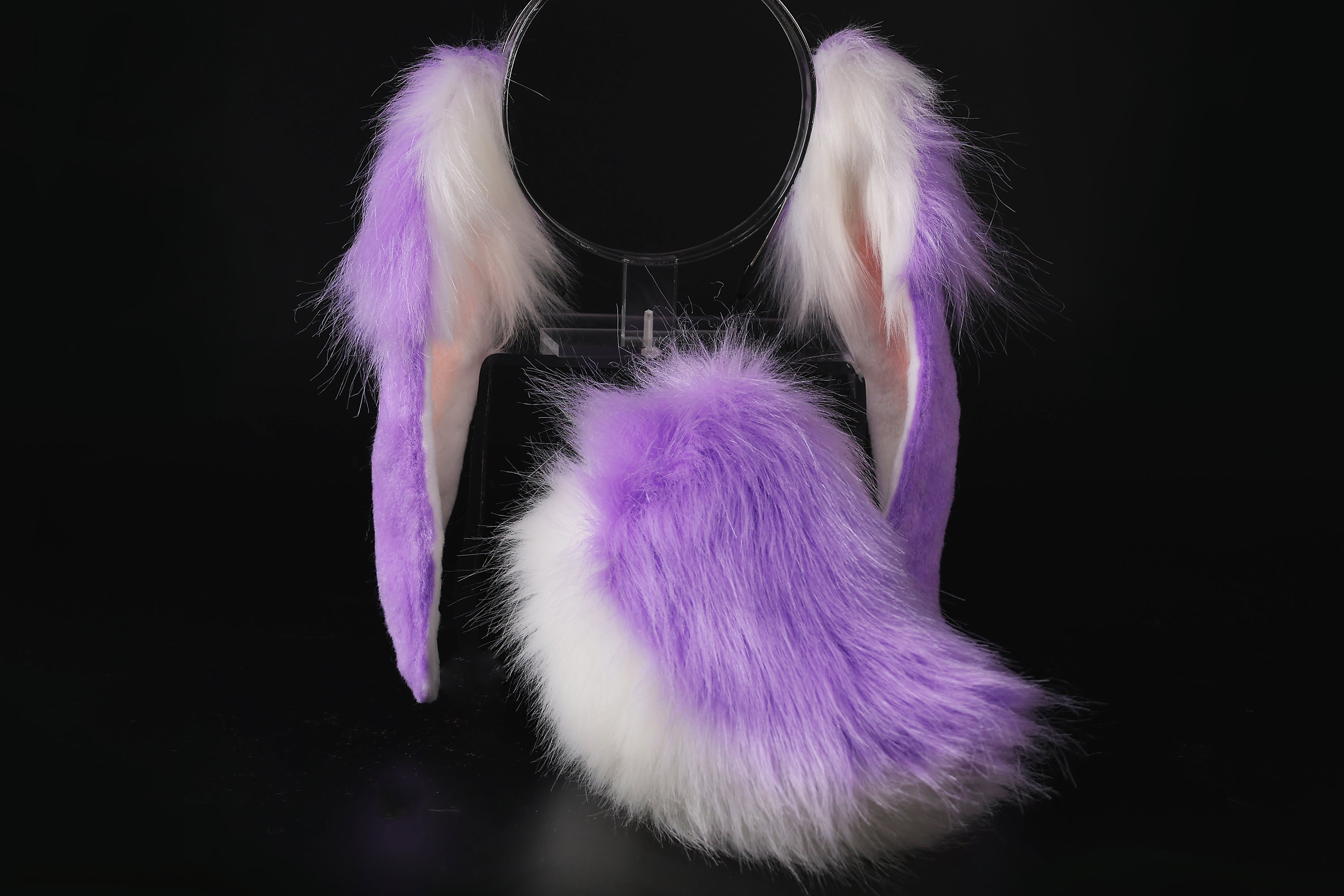 Purple white soft lop bunny ear and tail cosplay realistic faux fur long floppy bunny ears headband rabbit ears tail bunny kemonomimi rabbit therian