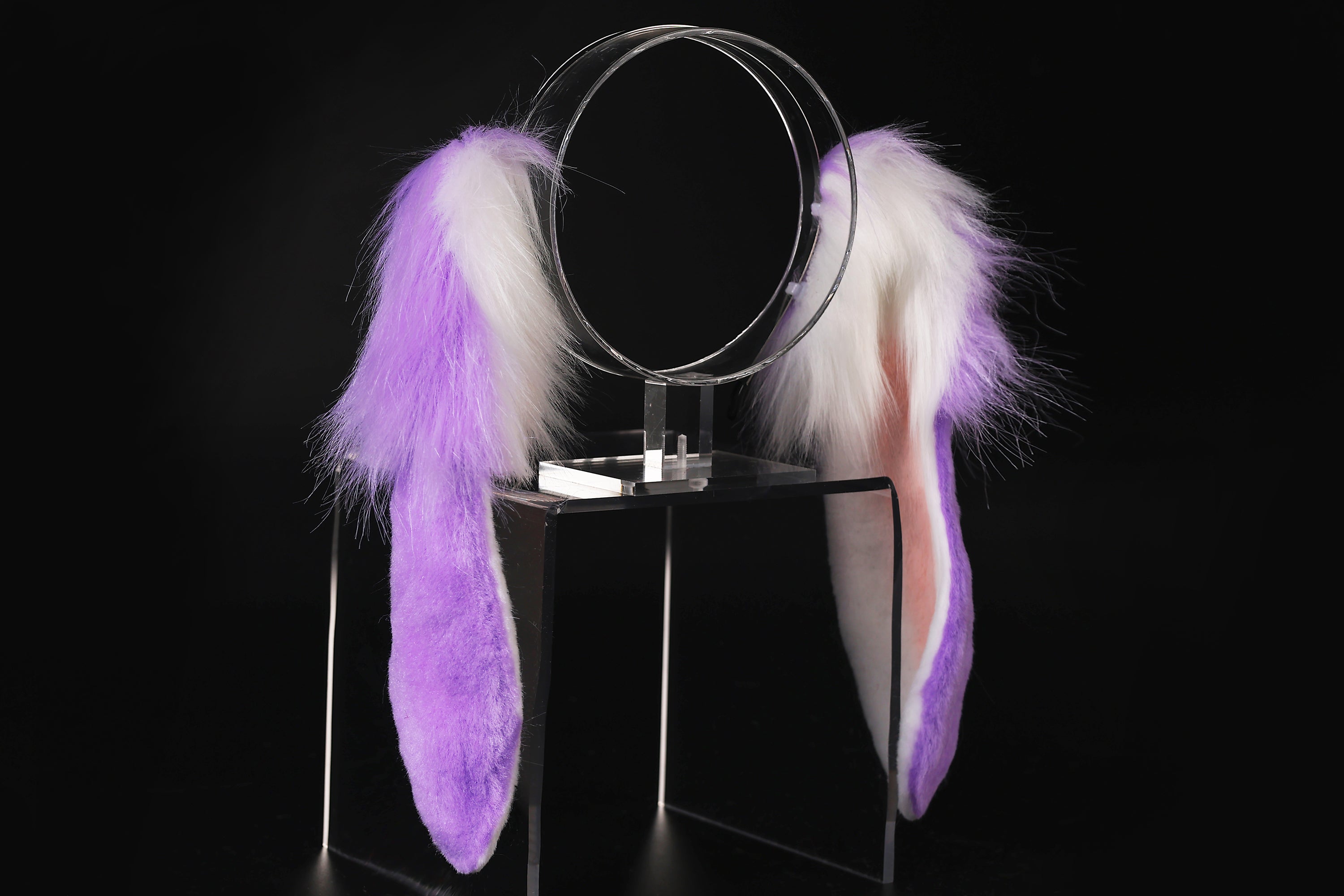 Purple white soft lop bunny ear and tail cosplay realistic faux fur long floppy bunny ears headband rabbit ears tail bunny kemonomimi rabbit therian