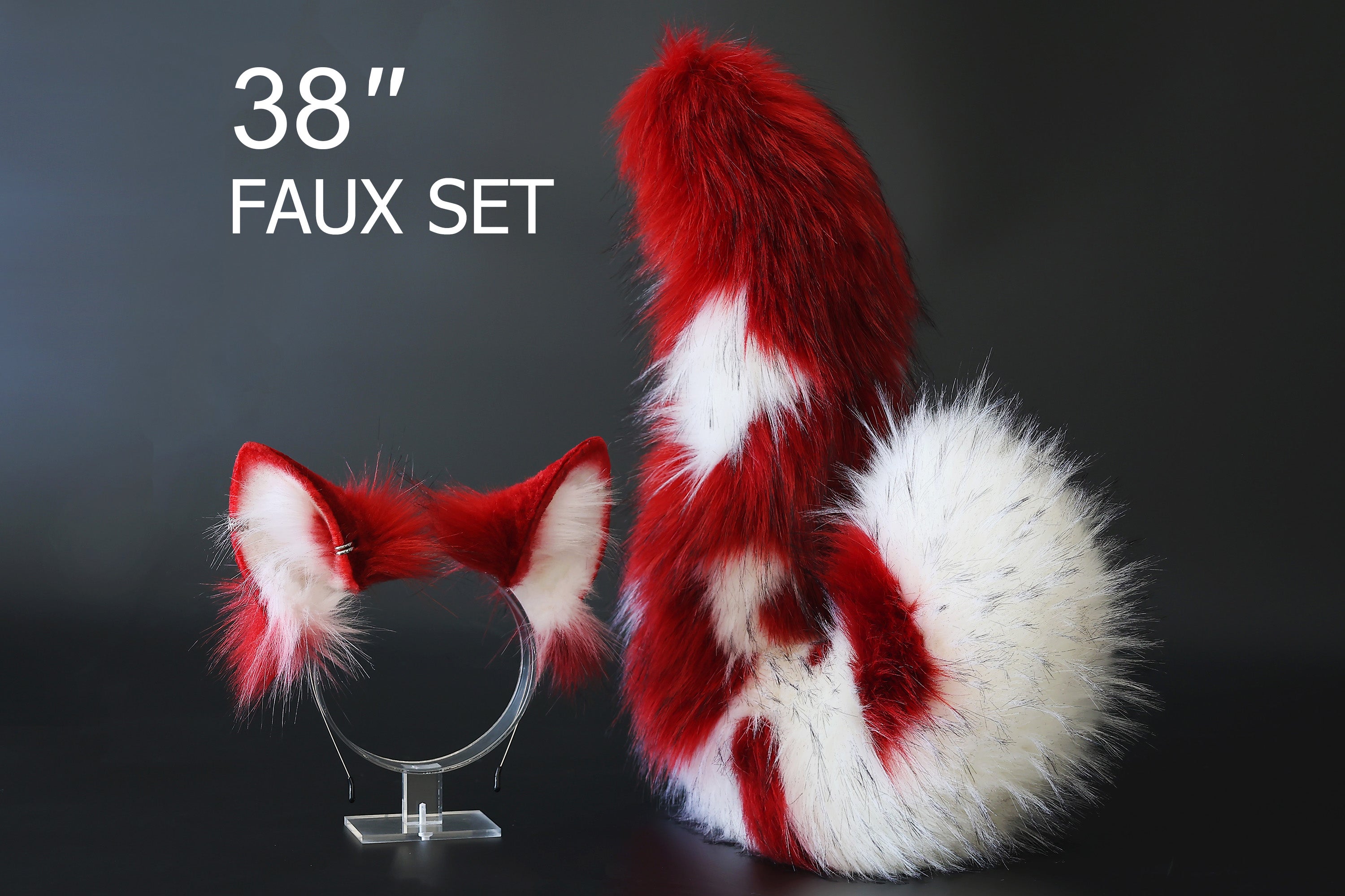 Red white faux fur shepherd dog tail and ear set Shiba Inu dog ear and tail butt plug anime cosplay therian puppy ear and tail puppy girl kemonomimi