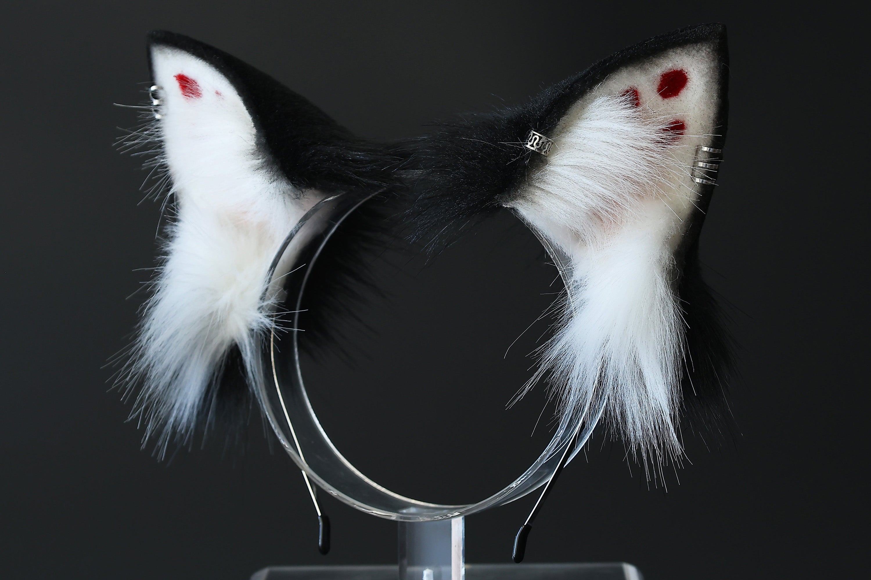 Realistic faux fur fox tail and ear set neon black splicing wolf ear and tail anime cosplay therian cat ear and tail kitten kemonomimi furry