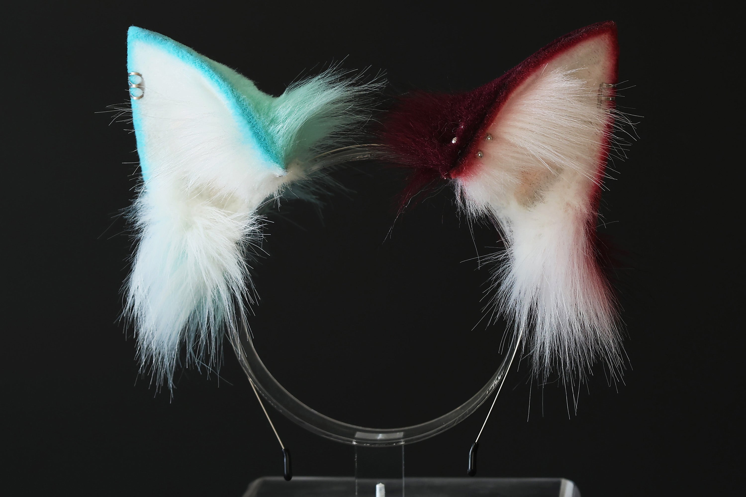 Realistic faux fur wolf ear and tail set Lake blue splicing fox ear and tail anime cosplay cat ear and tail kitten therian fox tail kemonomimi