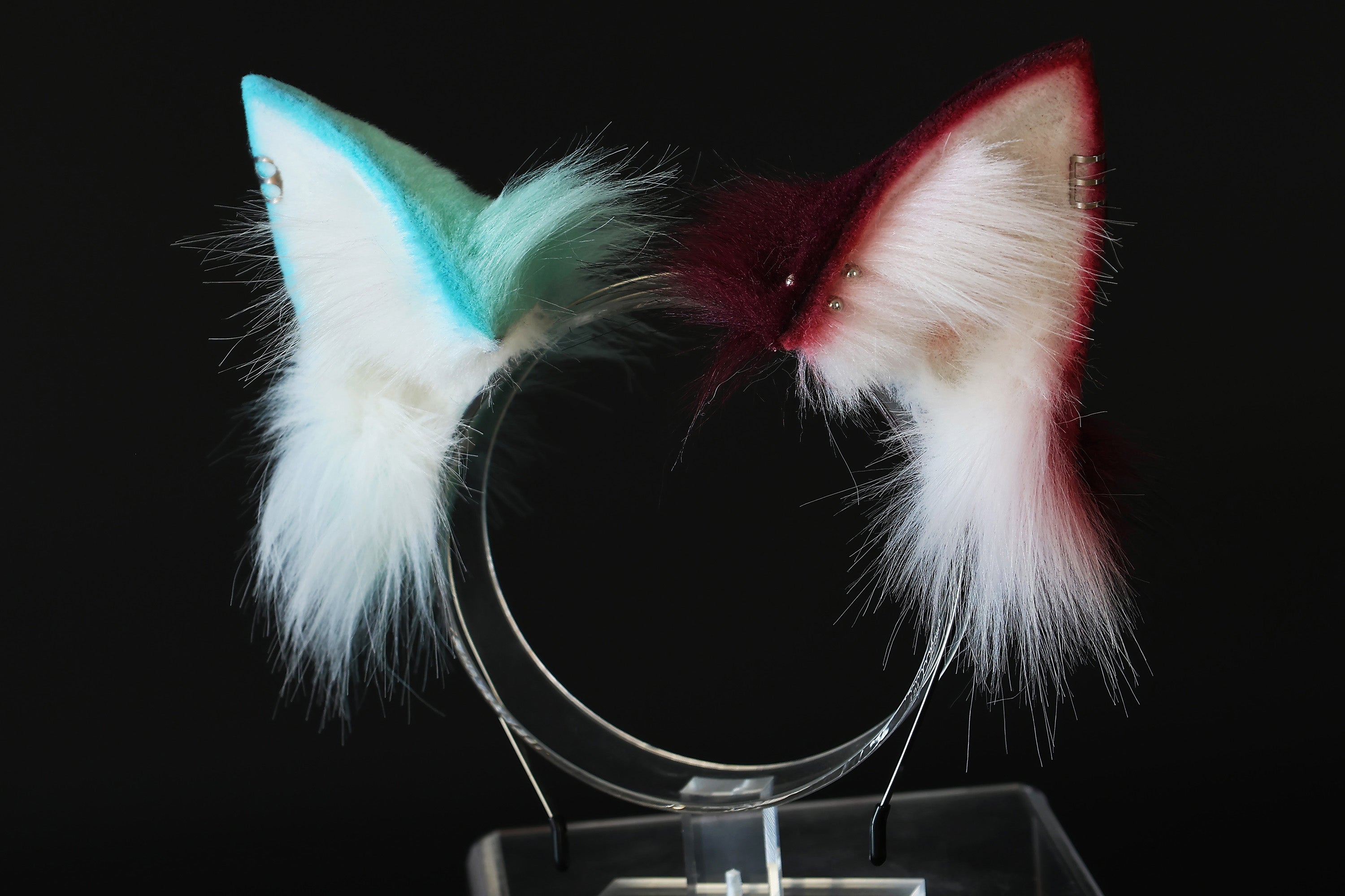 Realistic faux fur wolf ear and tail set Lake blue splicing fox ear and tail anime cosplay cat ear and tail kitten therian fox tail kemonomimi