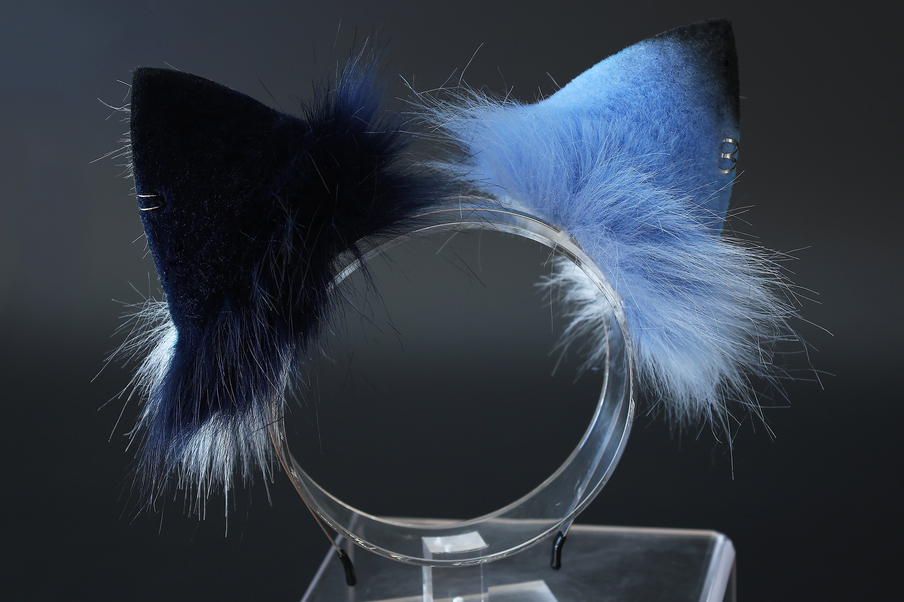 Realistic faux fur wolf ear and tail set blue splicing fox ear and tail butt plug anime cosplay cat ear and tail kitten therian fox tail kemonomimi