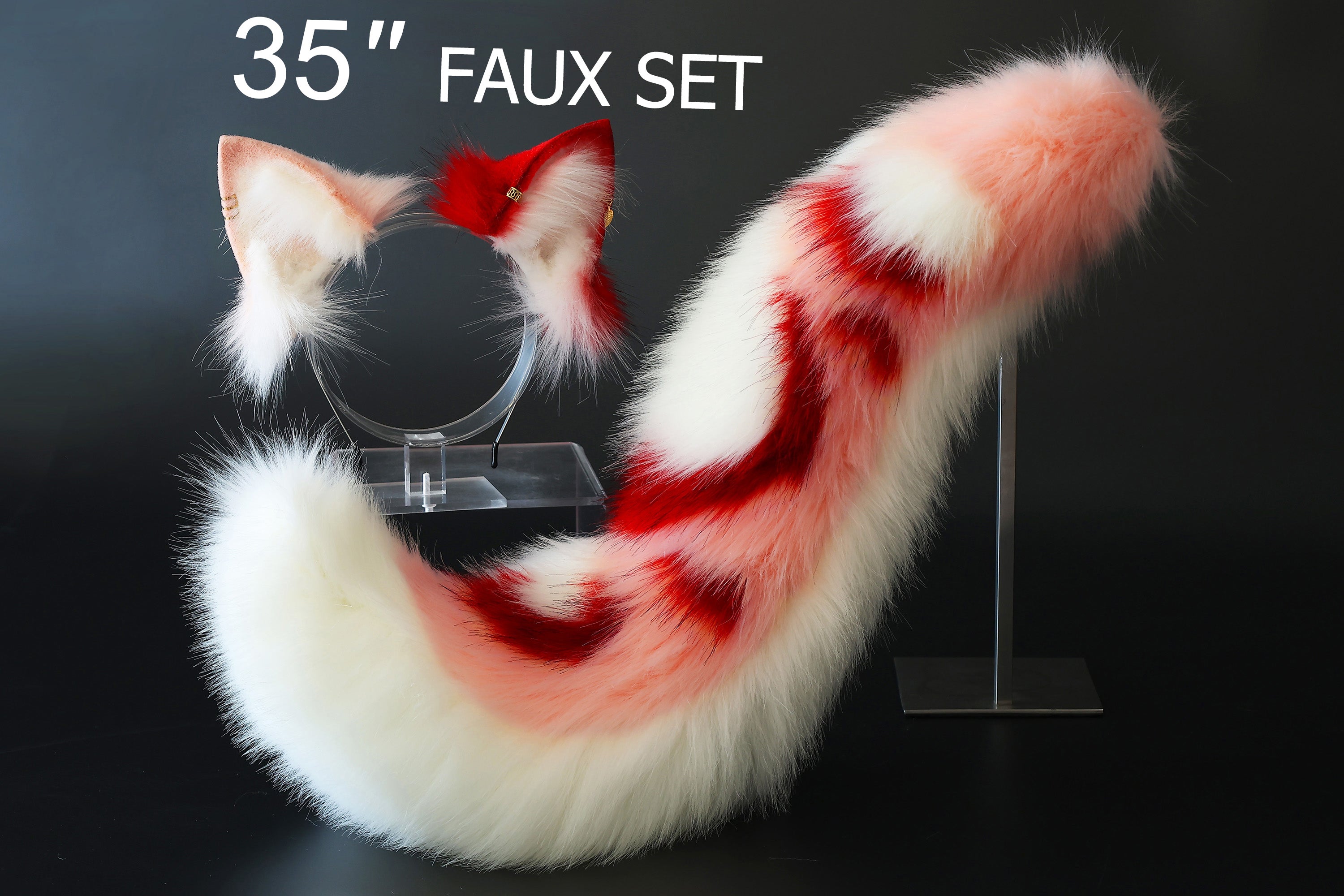 Realistic faux fur wolf ear and tail set pink splicing fox ear and tail anime cosplay cat ear and tail butt plug kitten therian fox tail kemonomimi