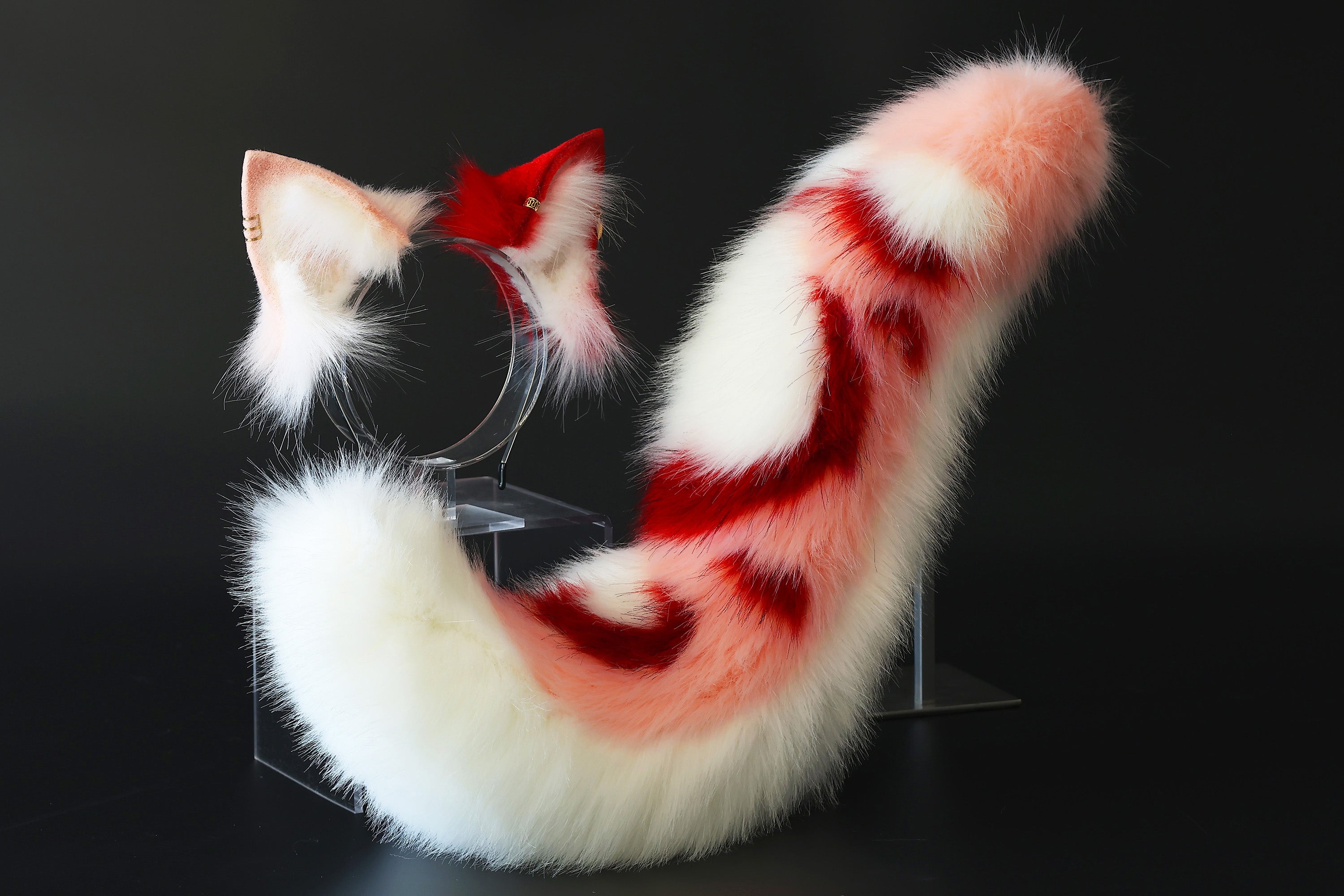 Realistic faux fur wolf ear and tail set pink splicing fox ear and tail anime cosplay cat ear and tail butt plug kitten therian fox tail kemonomimi
