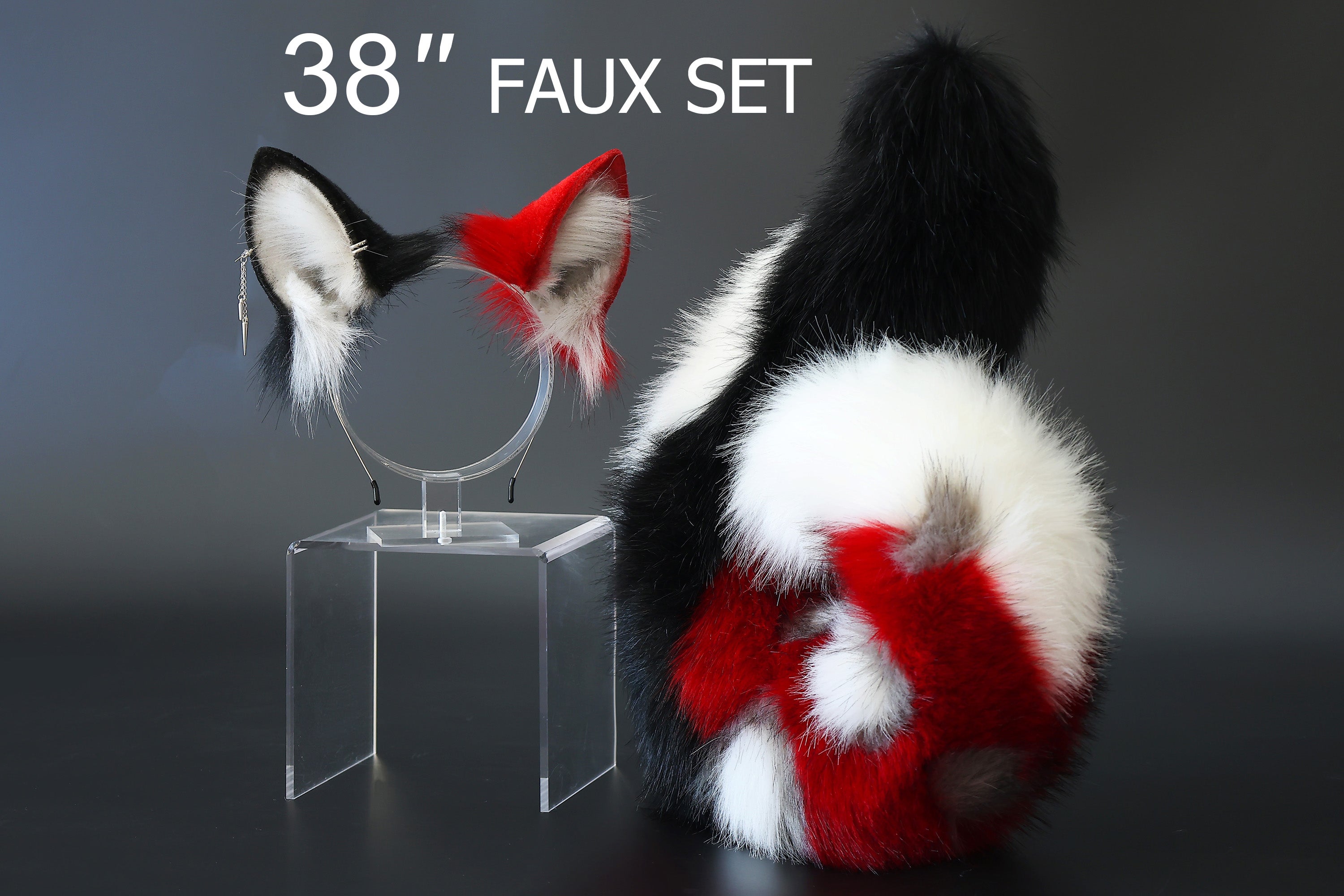 Red black faux fur shepherd dog tail and ear set Shiba Inu dog ear and tail butt plug anime cosplay therian puppy ear and tail puppy girl kemonomimi