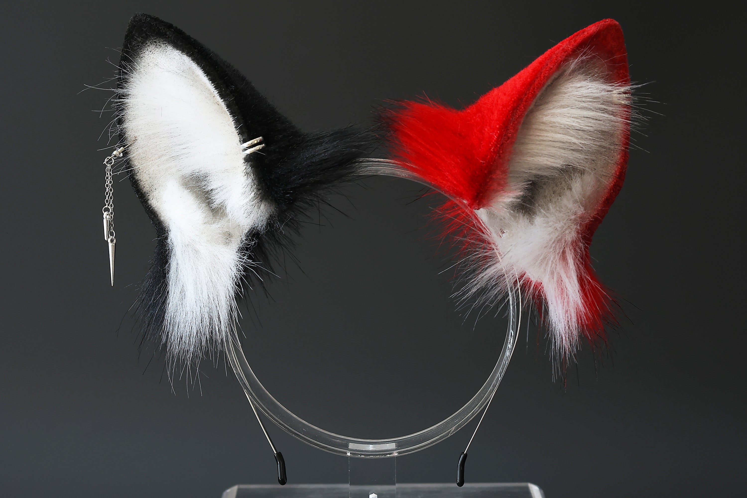 Red black faux fur shepherd dog tail and ear set Shiba Inu dog ear and tail butt plug anime cosplay therian puppy ear and tail puppy girl kemonomimi