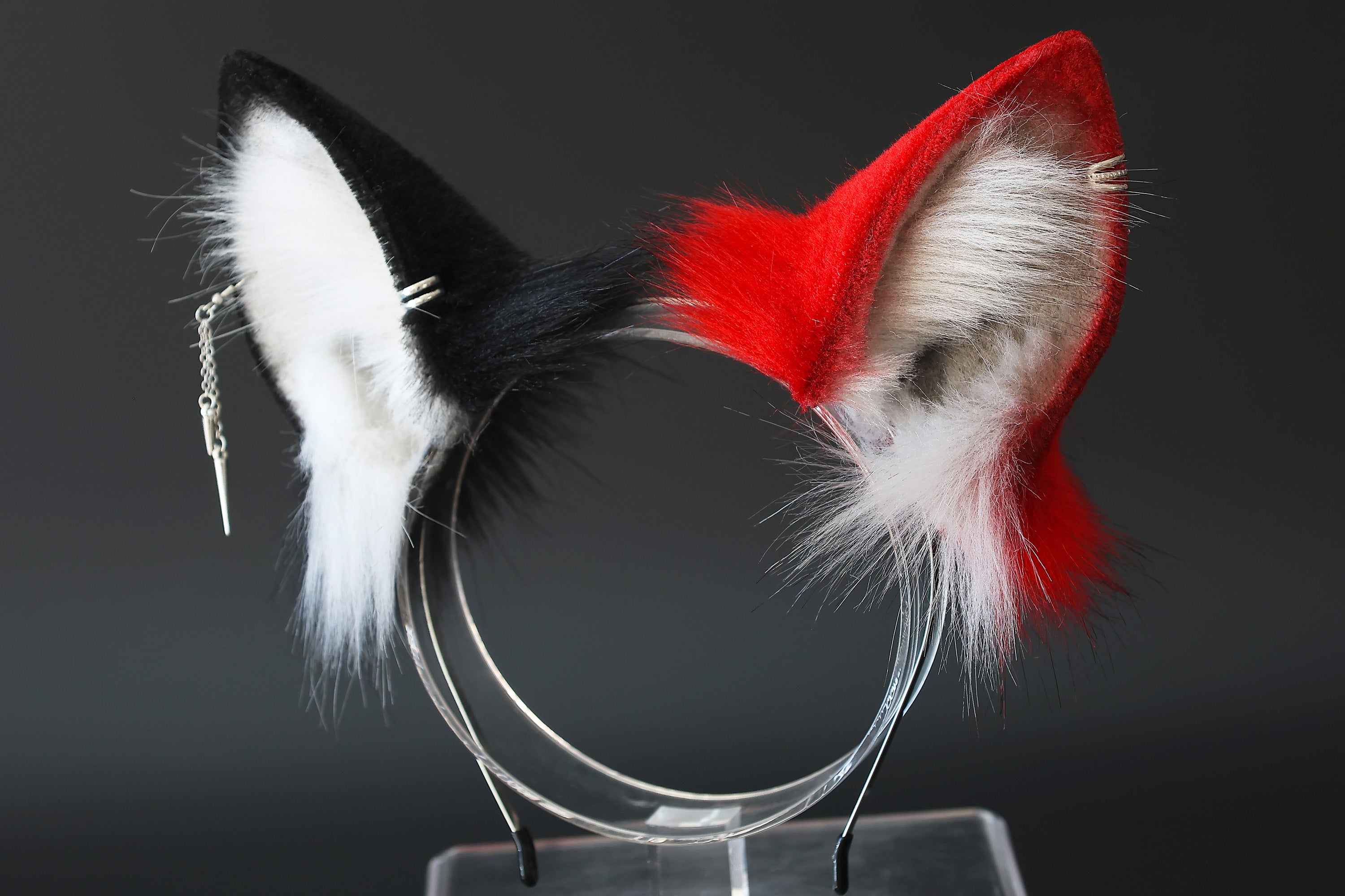Red black faux fur shepherd dog tail and ear set Shiba Inu dog ear and tail butt plug anime cosplay therian puppy ear and tail puppy girl kemonomimi