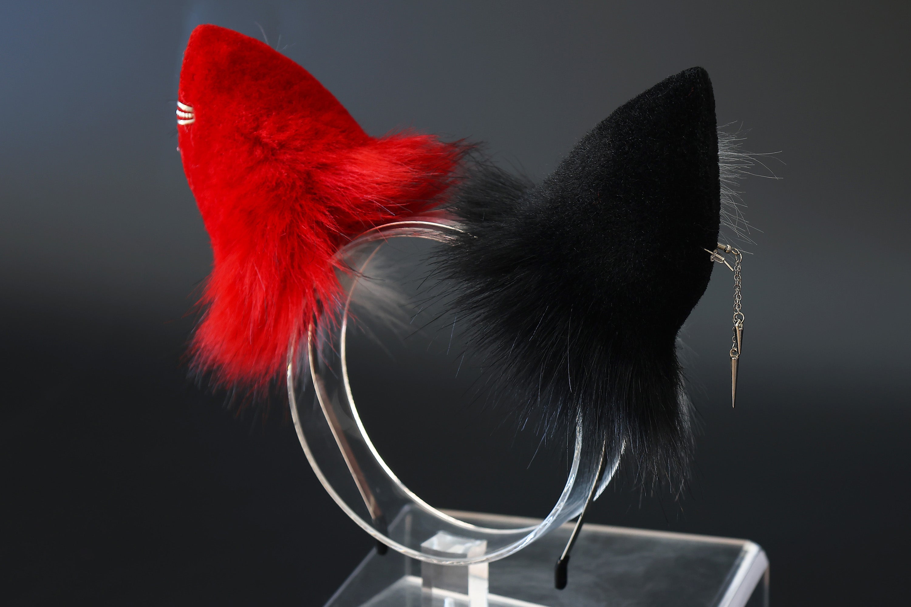 Red black faux fur shepherd dog tail and ear set Shiba Inu dog ear and tail butt plug anime cosplay therian puppy ear and tail puppy girl kemonomimi