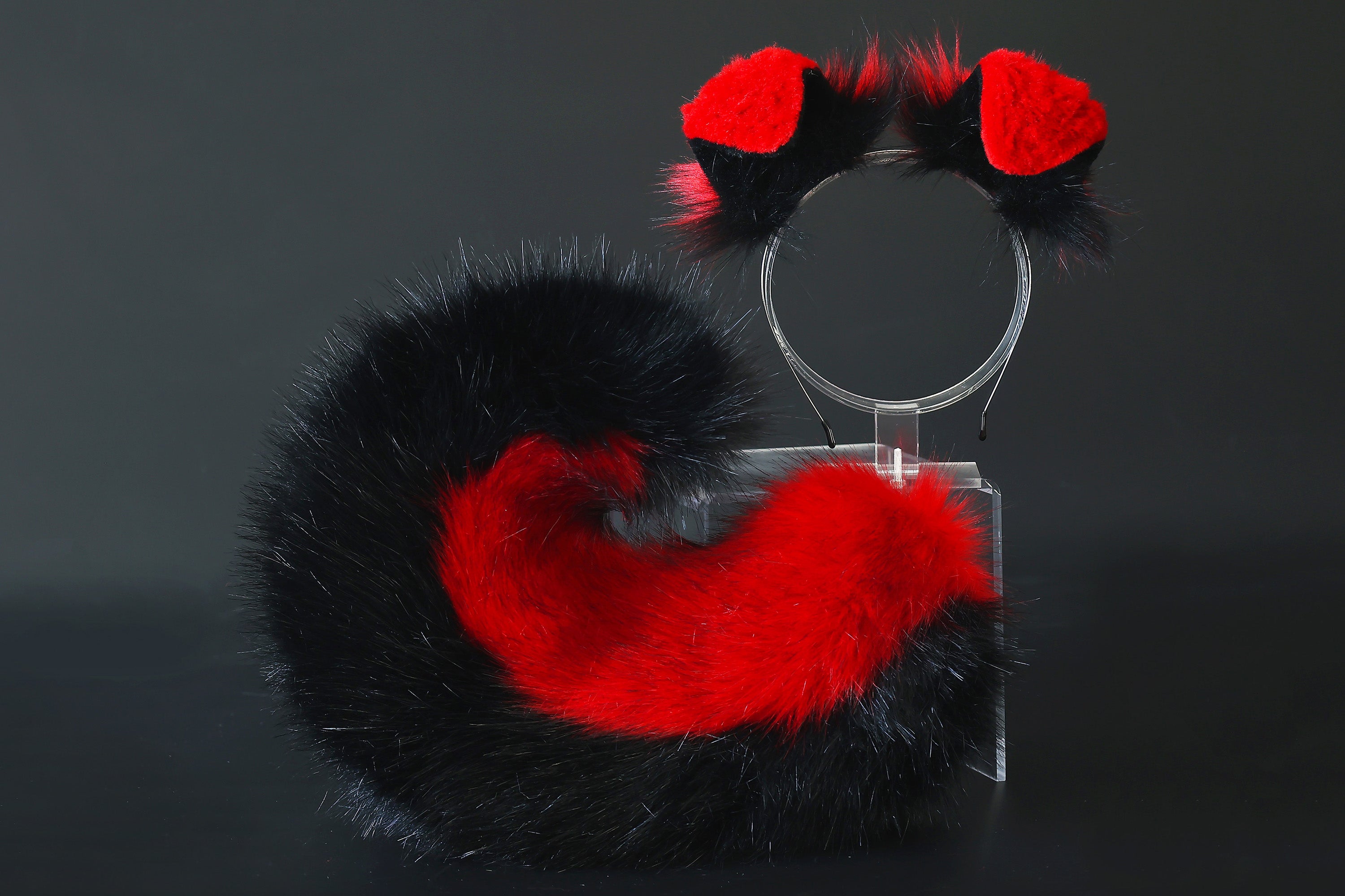 Red black puppy ear and tail plug set kemonomimi Shepherd dog ear and tail plug set Shiba Inu dog ear and tail butt plug set cosplay petplay puppy play dog therian