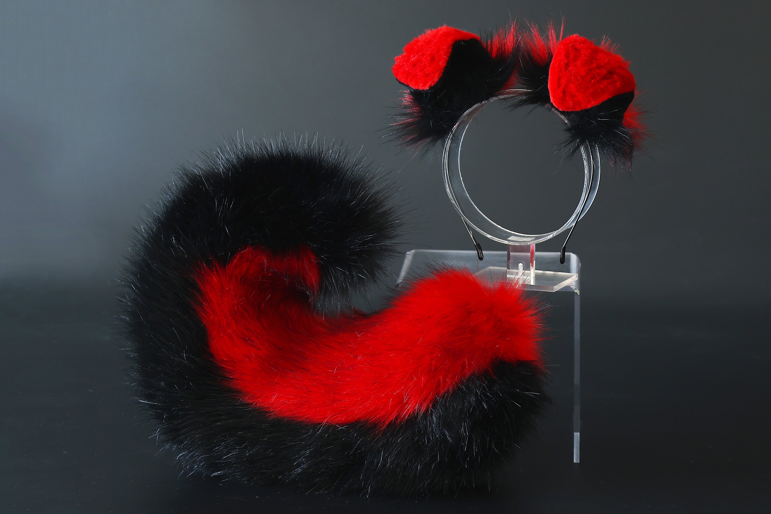 Red black puppy ear and tail plug set kemonomimi Shepherd dog ear and tail plug set Shiba Inu dog ear and tail butt plug set cosplay petplay puppy play dog therian