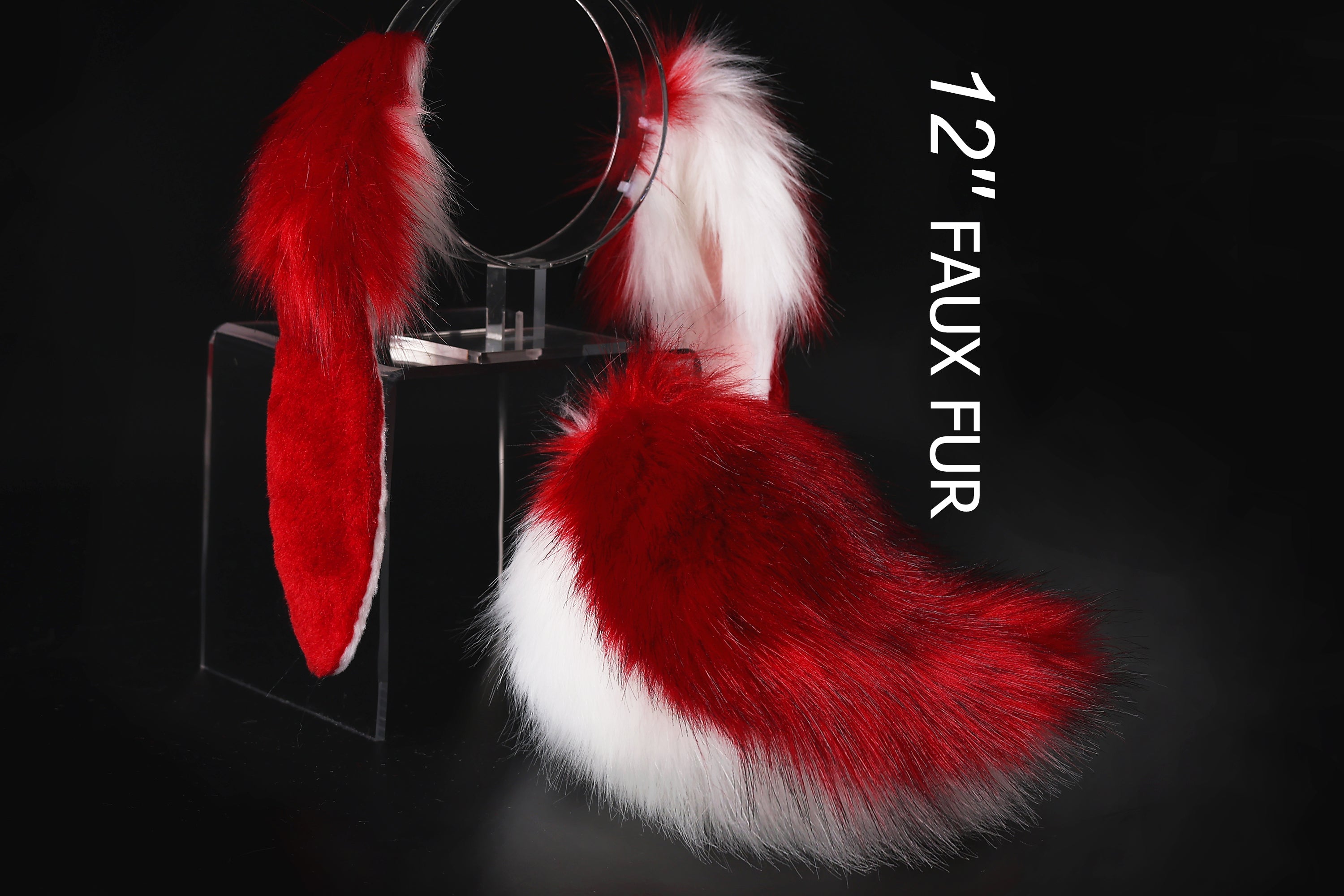 Red white soft lop bunny ear and tail cosplay realistic faux fur long floppy bunny ears headband rabbit ears tail set bunny kemonomimi