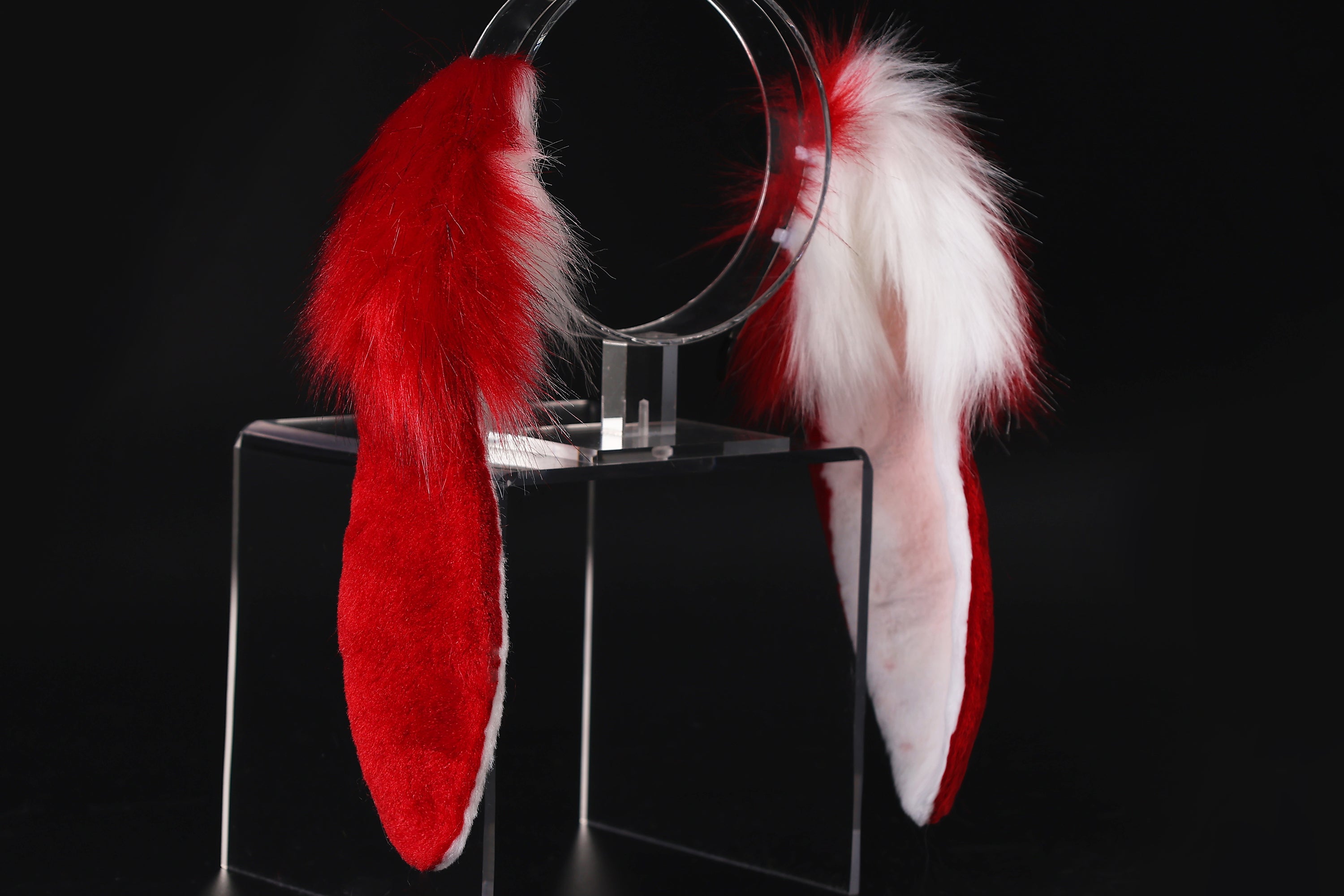 Red white soft lop bunny ear and tail cosplay realistic faux fur long floppy bunny ears headband rabbit ears tail set bunny kemonomimi