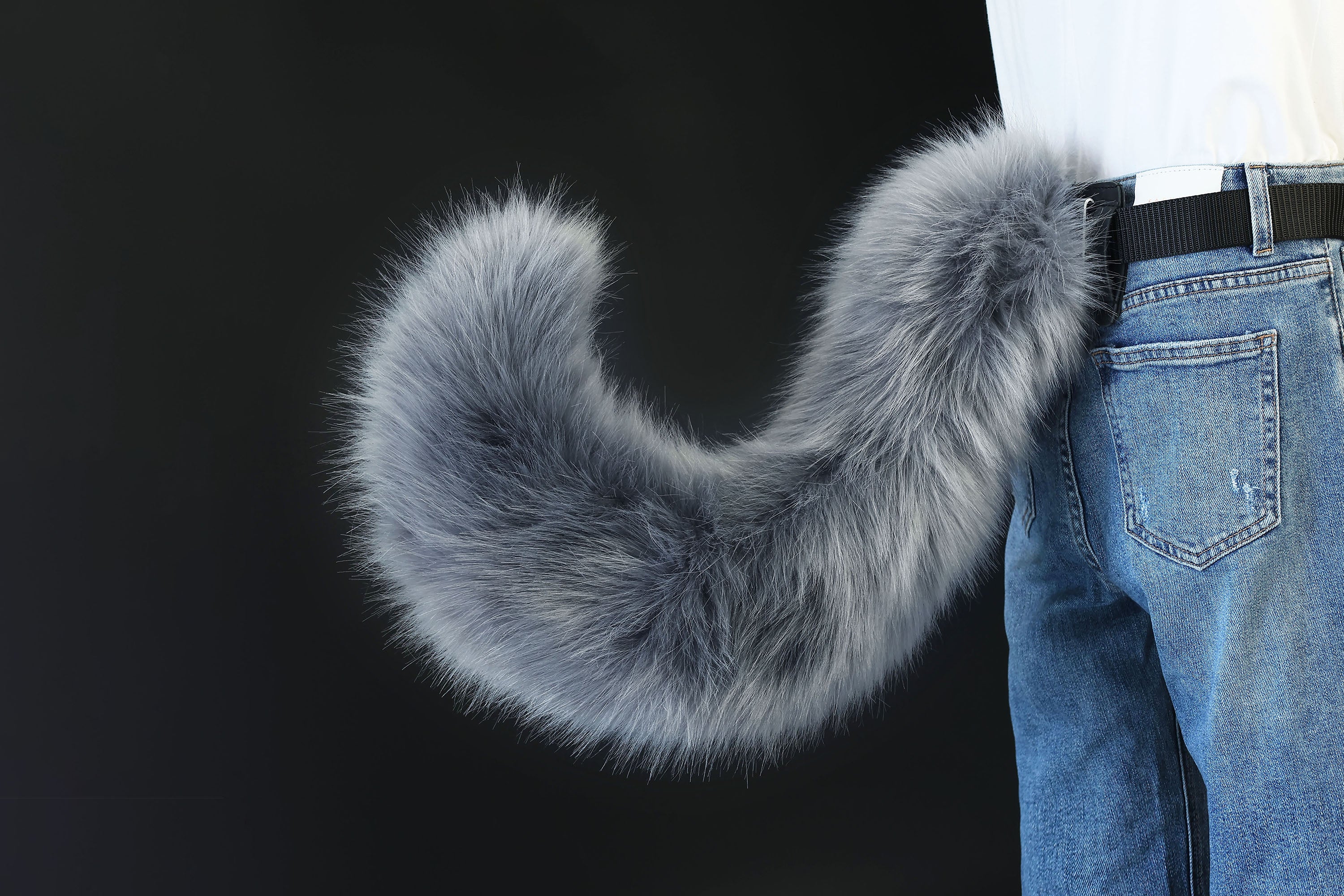 Gray faux fur hyper motion tail sleeve for silicone tail dog hypermotion tail covers super motion tail covers puppy therian cat kemonomimi