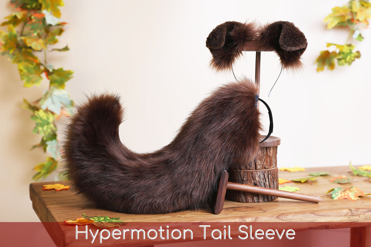 Brown faux fur puppy tail sleeve and ears faux fur dog sleeves for hyper motion silicone base - super motion tail covers therian kemonomimi