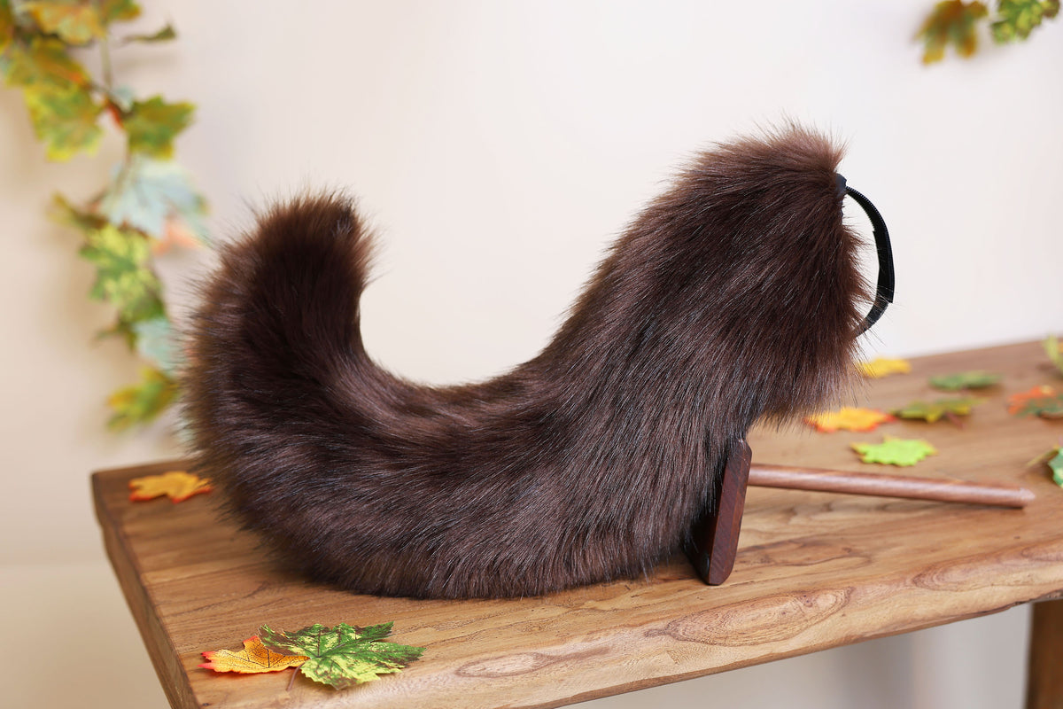 Brown faux fur puppy tail sleeve and ears faux fur dog sleeves for hyper motion silicone base - super motion tail covers therian kemonomimi