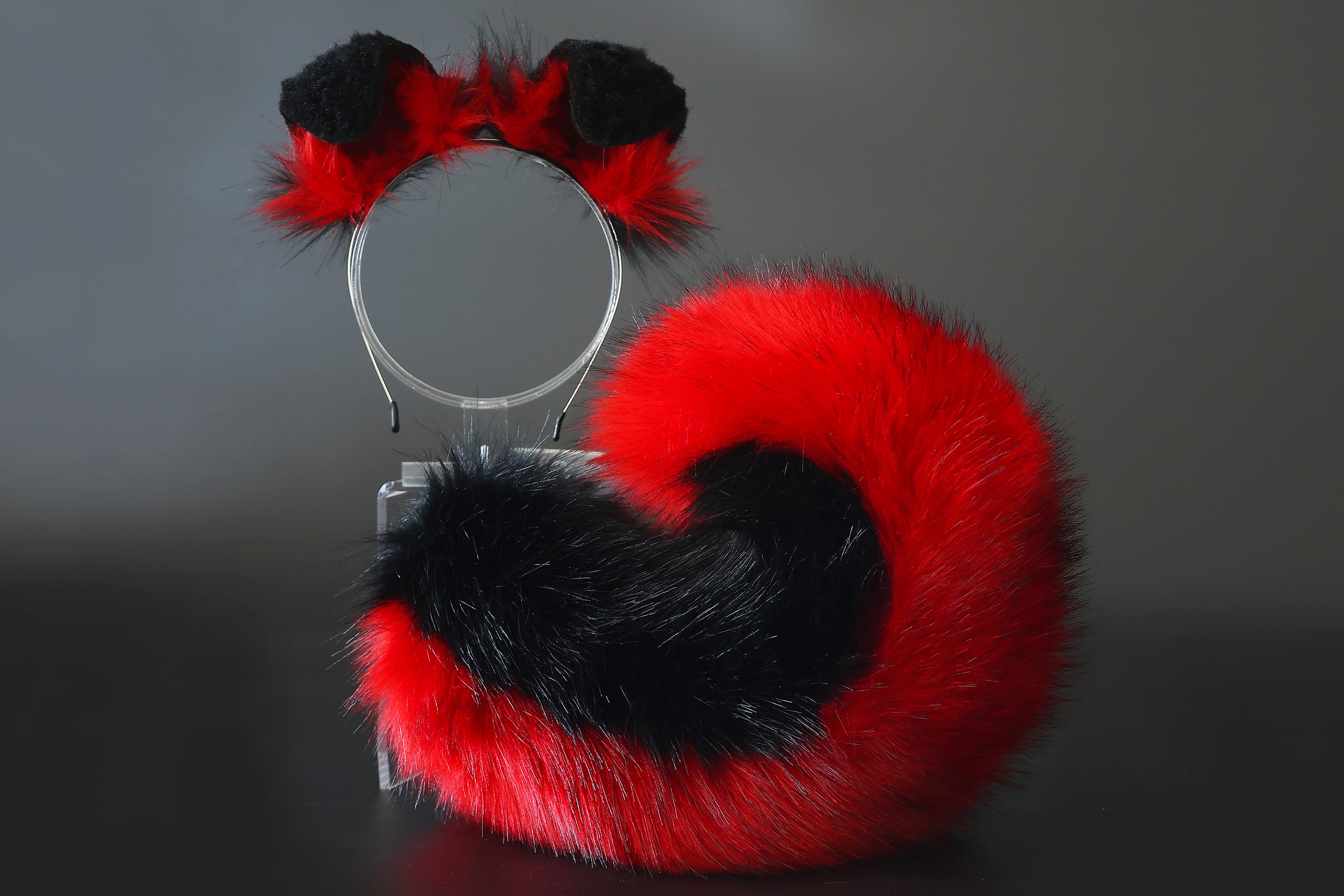 Black red puppy ear and tail plug set kemonomimi Shepherd dog ear and tail plug set Shiba Inu dog ear and tail butt plug set cosplay petplay puppy play dog therian