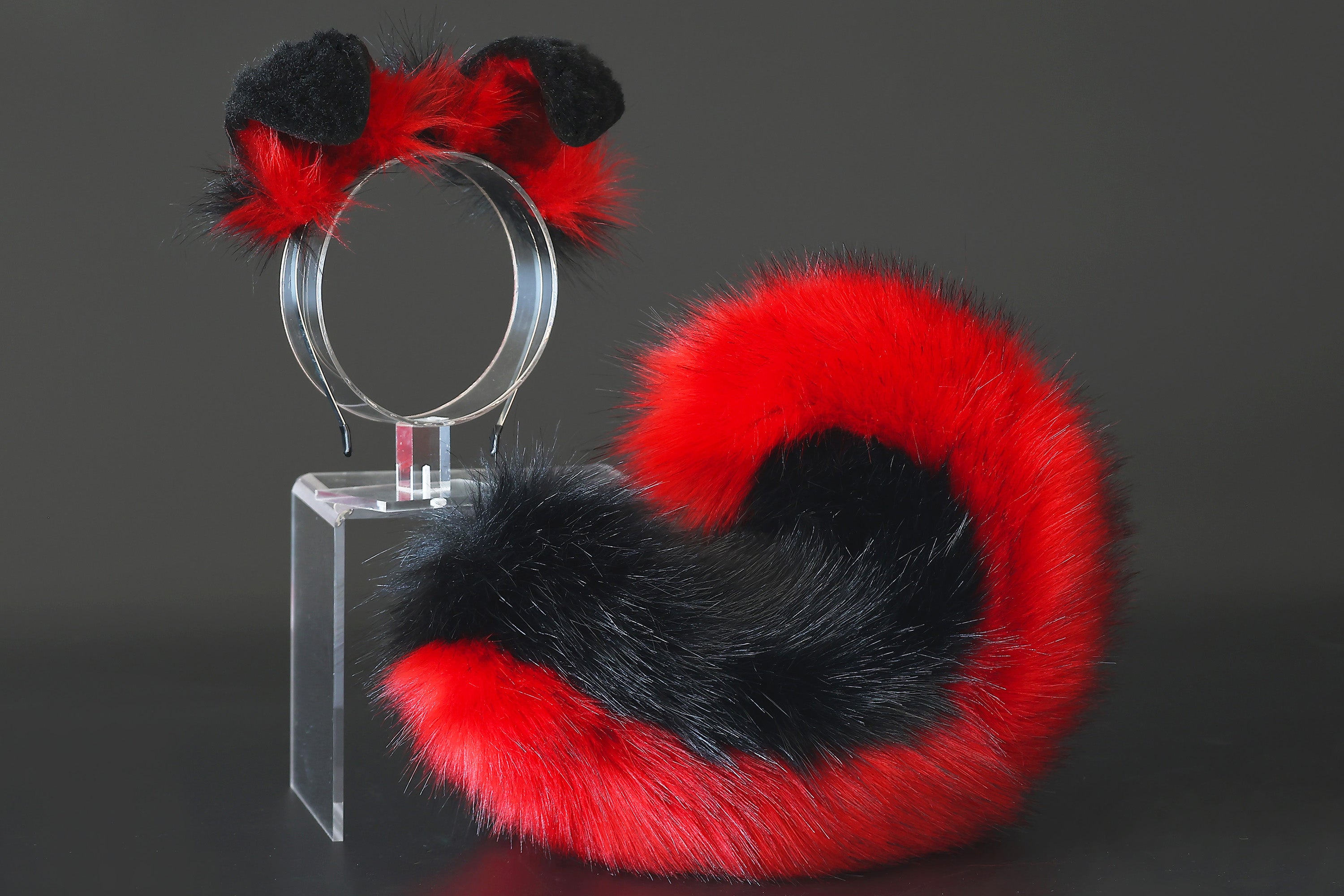 Black red puppy ear and tail plug set kemonomimi Shepherd dog ear and tail plug set Shiba Inu dog ear and tail butt plug set cosplay petplay puppy play dog therian