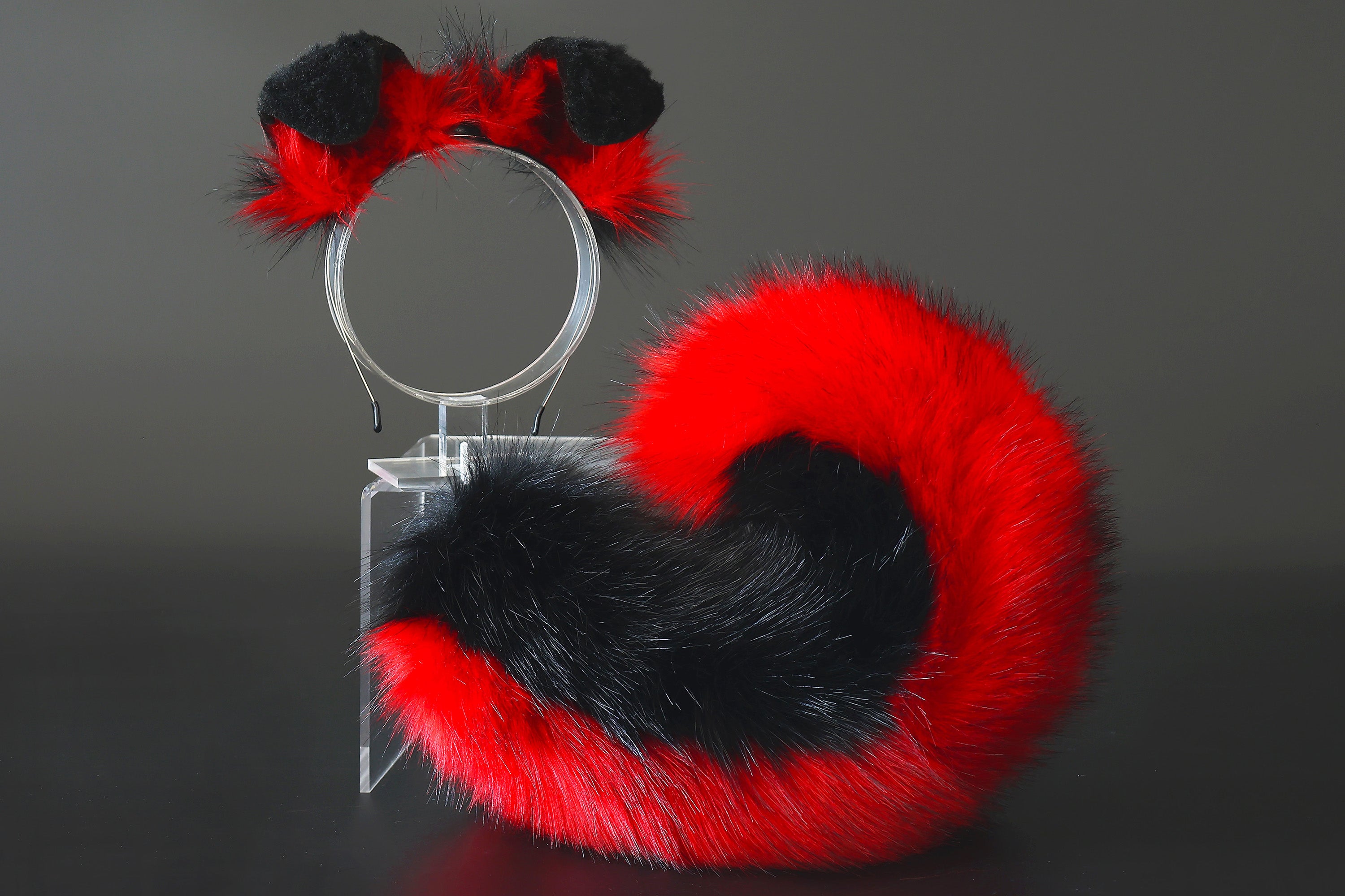 Black red puppy ear and tail plug set kemonomimi Shepherd dog ear and tail plug set Shiba Inu dog ear and tail butt plug set cosplay petplay puppy play dog therian
