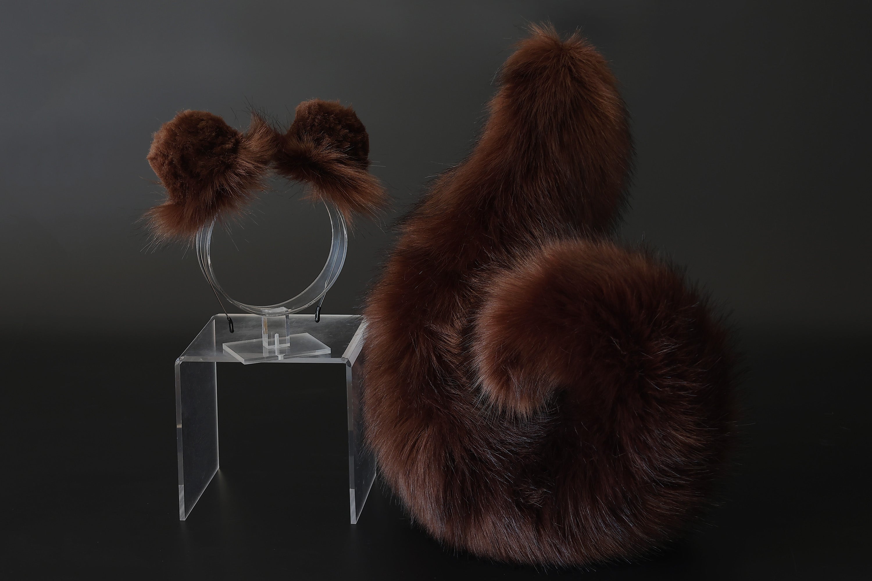 Brown faux fur puppy ear and tail plug realistic white with black tip fake fur furry shiba Inu dog tail and ears anime cosplay shepherd dog kemonomimi puppy play dog therian