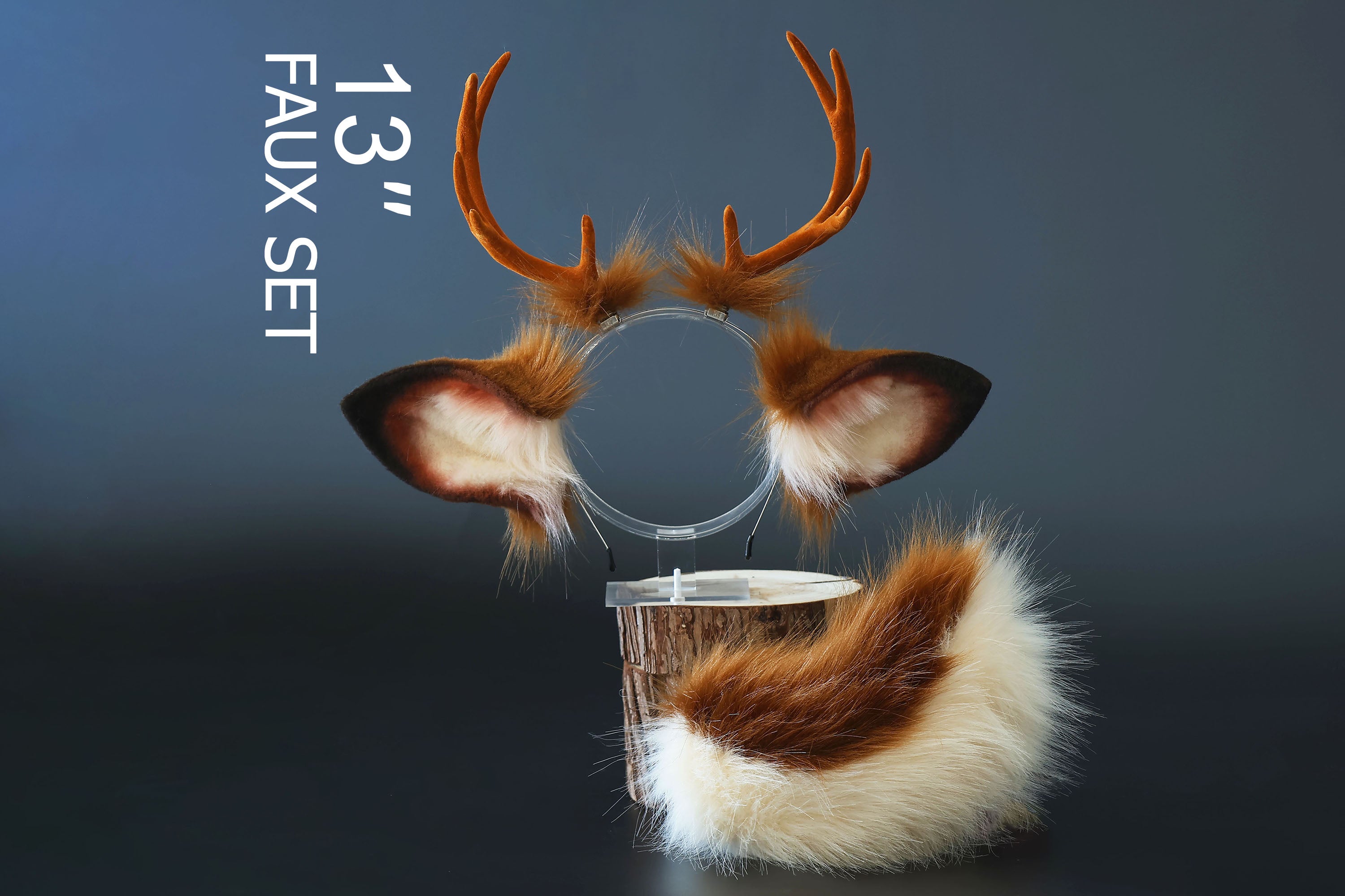 Faux fur deer ear and tail kemonomimi deer ear headband with antlers elk ear and tail butt plug anime cosplay fawn furry deer therian kenomomimi gift