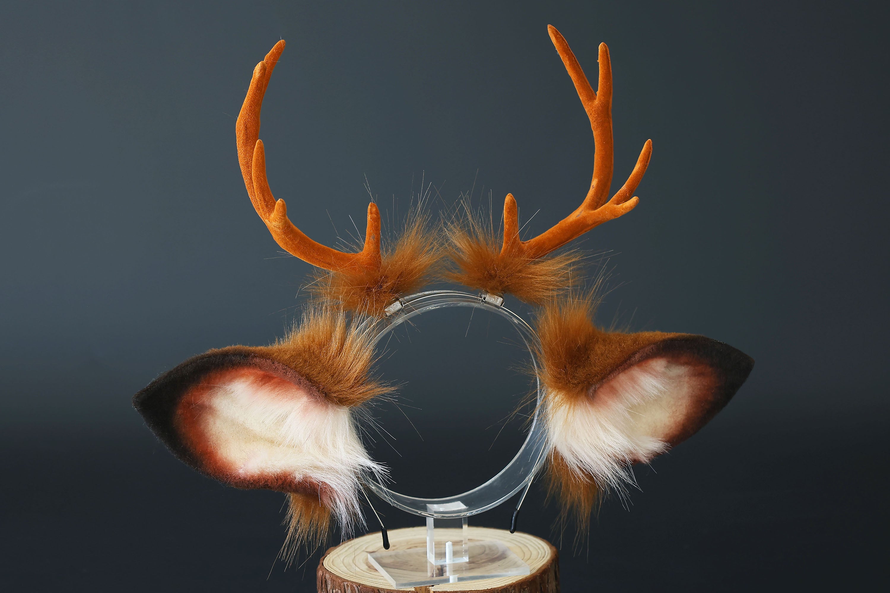 Faux fur deer ear and tail kemonomimi deer ear headband with antlers elk ear and tail butt plug anime cosplay fawn furry deer therian kenomomimi gift
