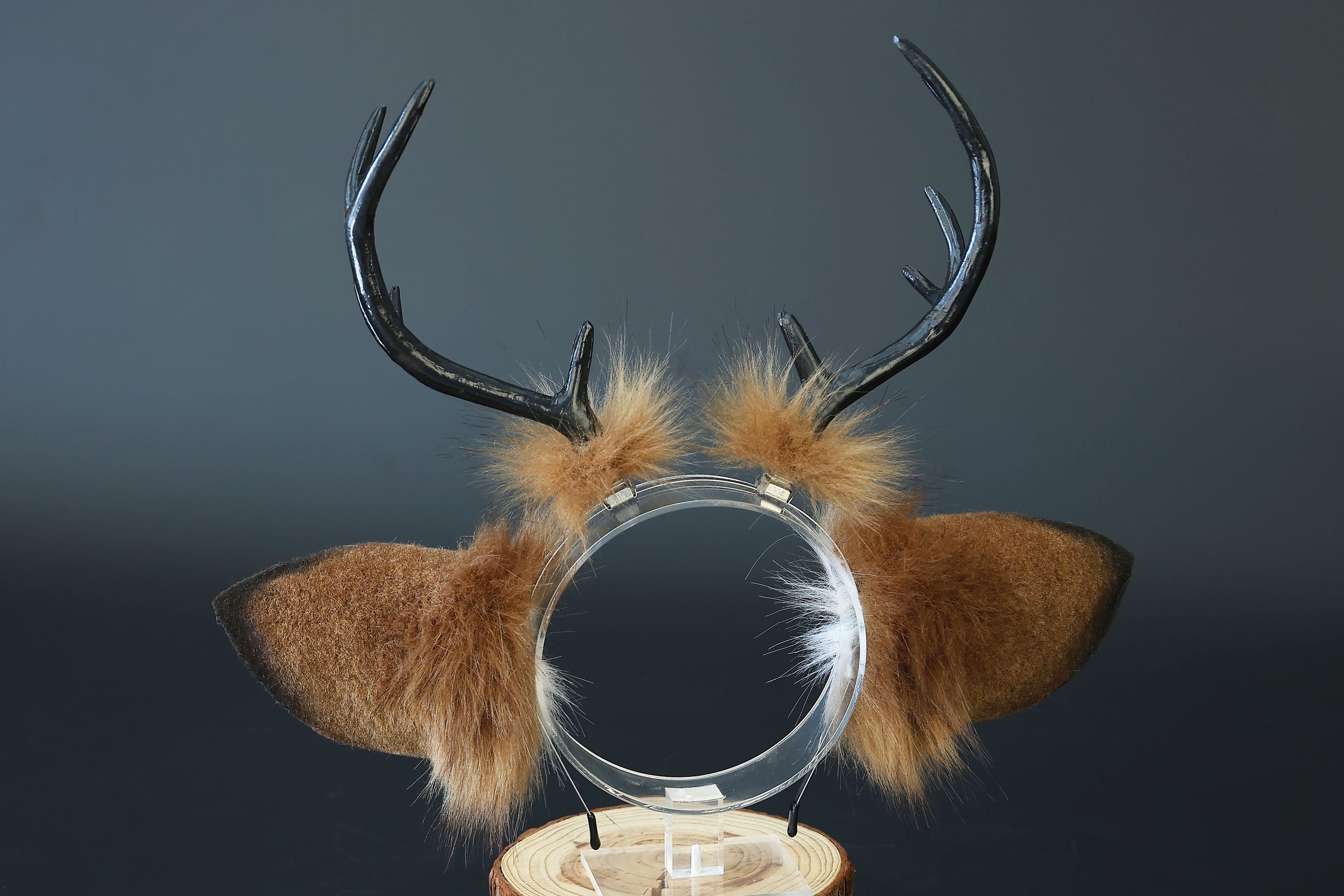 Faux fur deer ear and tail kemonomimi brown white deer ear headband with antlers elk ear and tail butt plug anime cosplay fawn furry deer therian