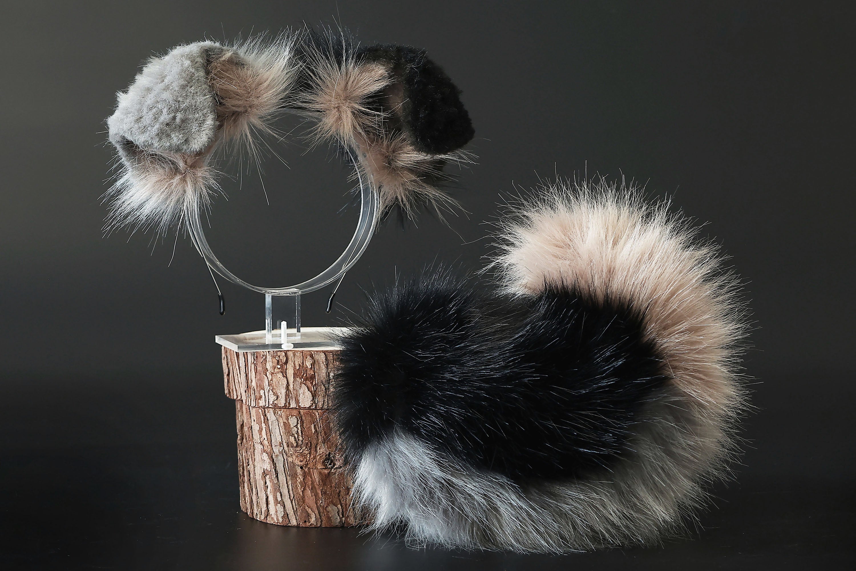 Gray black faux fur shepherd dog tail and ear Shiba Inu dog ear and tail butt plug dog therian animal cosplay puppy ear and tail puppy kemonomimi gift