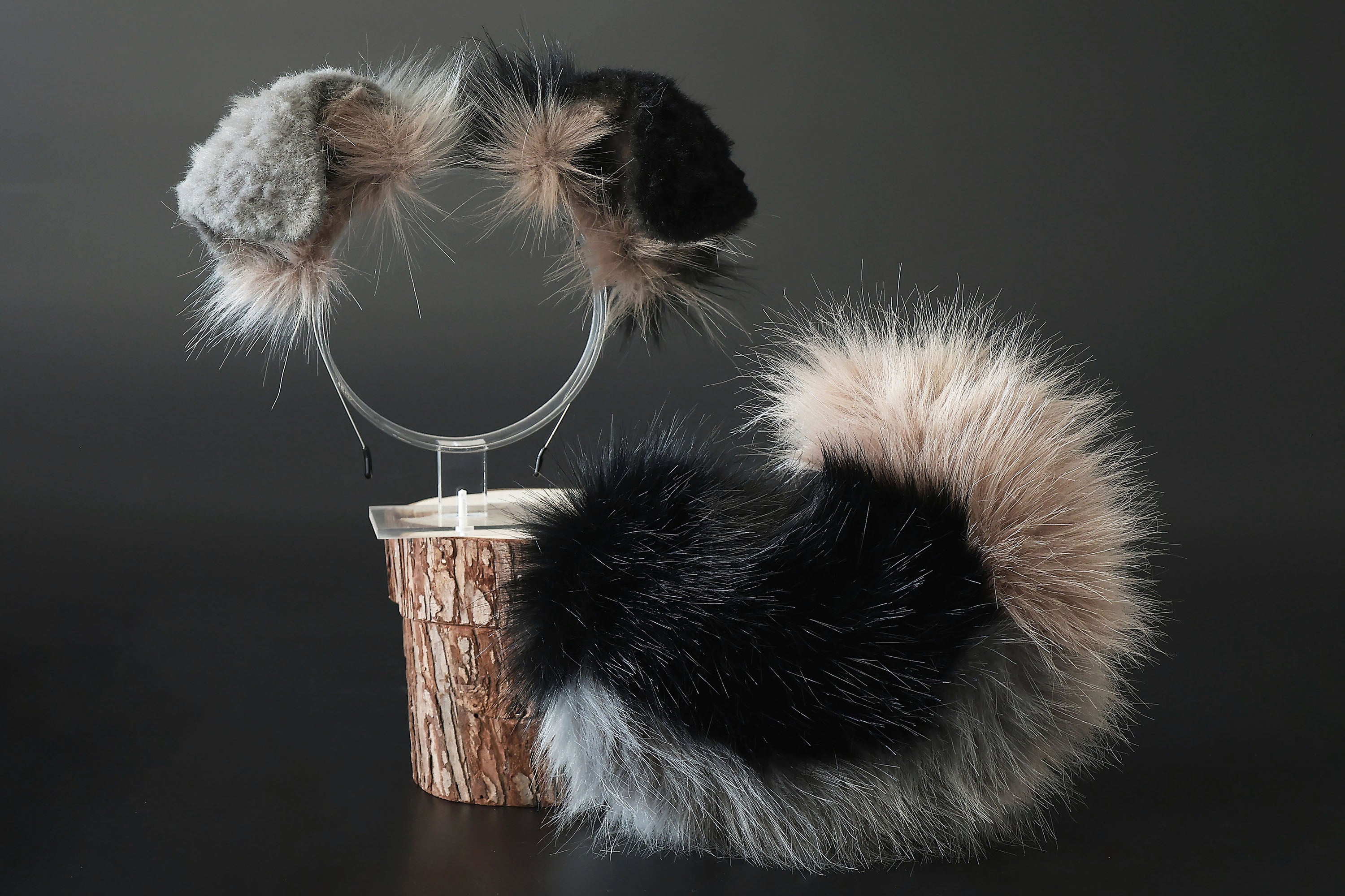 Gray black faux fur shepherd dog tail and ear Shiba Inu dog ear and tail butt plug dog therian animal cosplay puppy ear and tail puppy kemonomimi gift