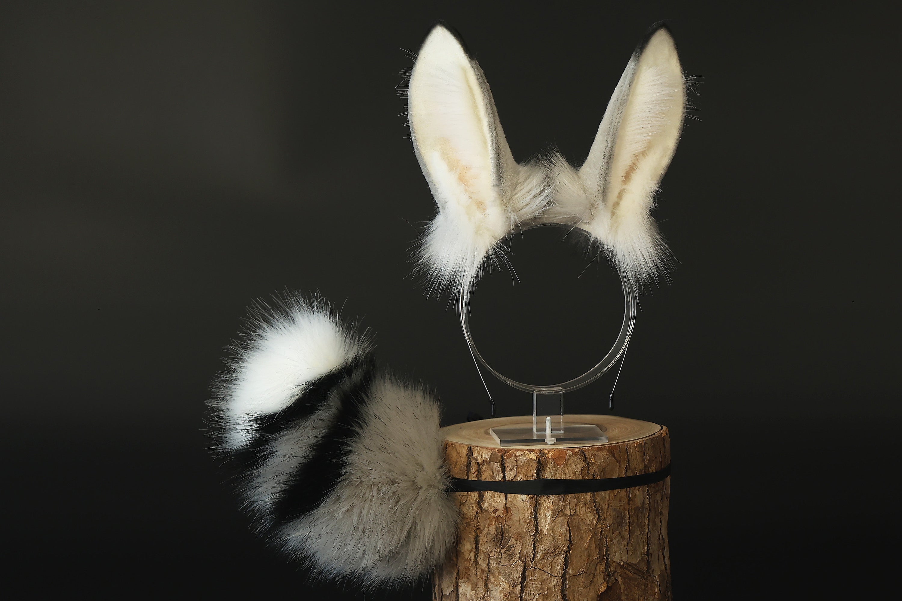 Realistic faux fur bunny ear and tail butt plug bendable bunny ear cosplay gray rabbit ear and tail neko ear petplay anime cosplay bunny kemonomimi