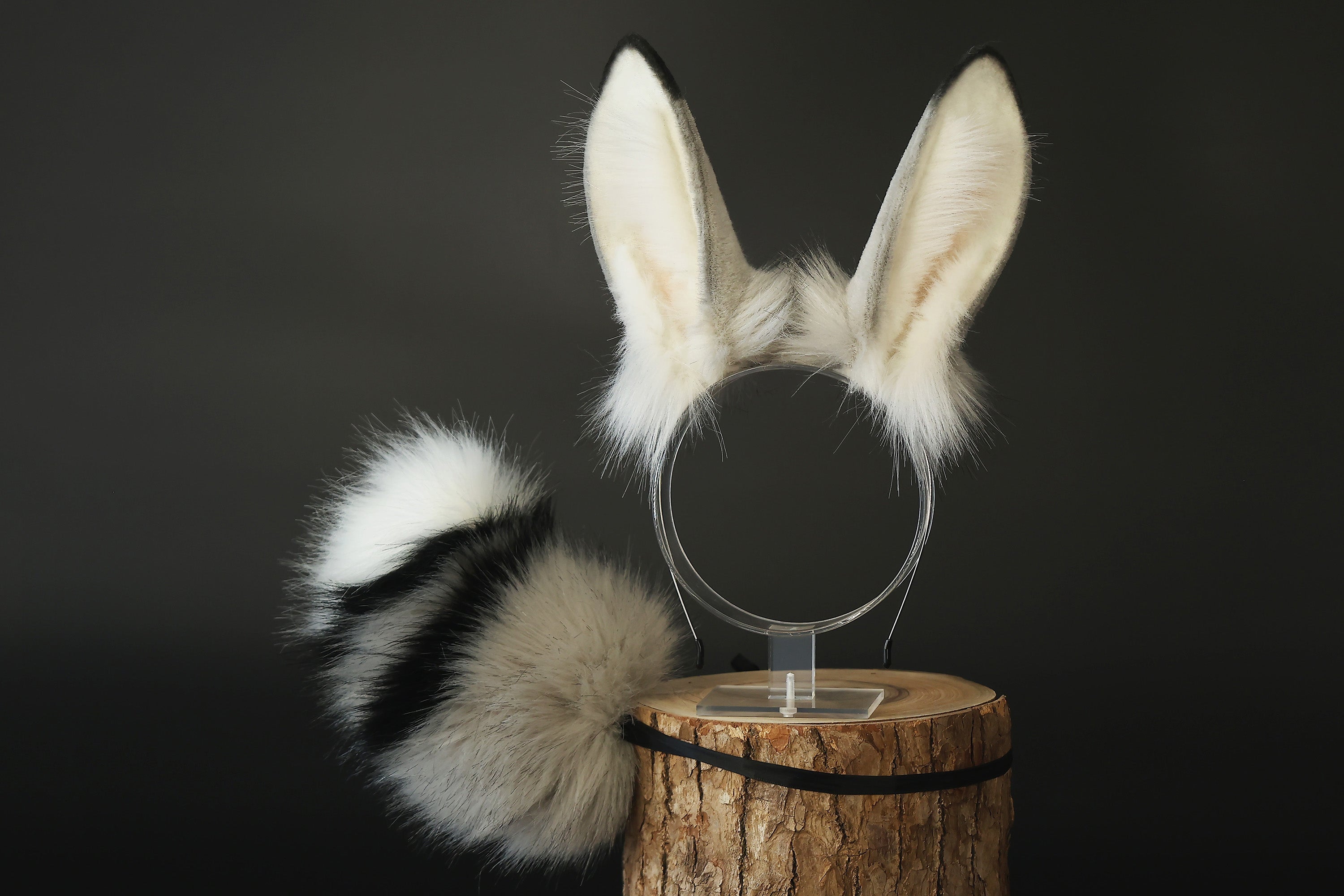 Realistic faux fur bunny ear and tail butt plug bendable bunny ear cosplay gray rabbit ear and tail neko ear petplay anime cosplay bunny kemonomimi