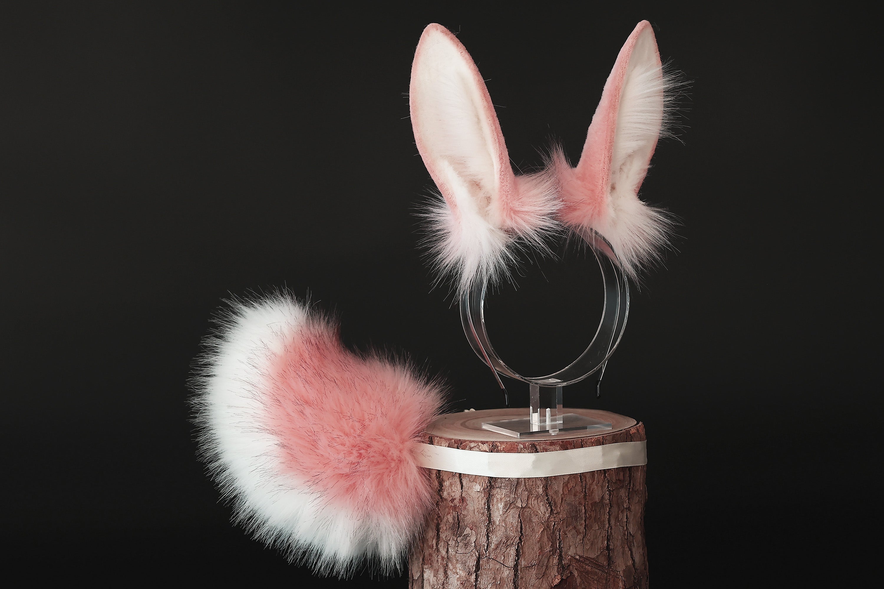 Realistic faux fur bunny ear and tail butt plug bendable bunny ear cosplay white rabbit ear and tail pink white neko ear petplay anime cosplay bunny kemonomimi