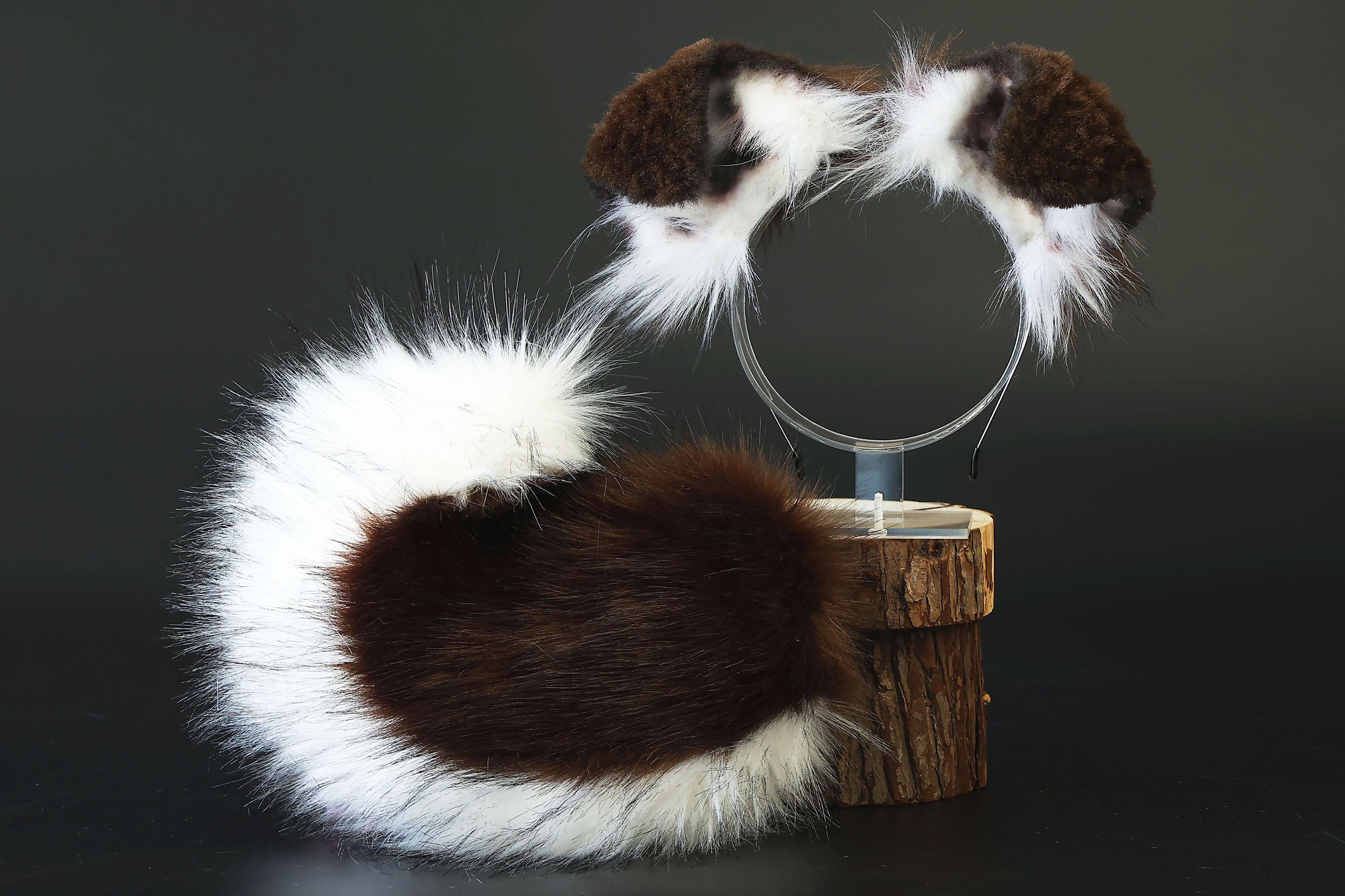 Brown white puppy ear and tail kemonomimi Shepherd dog ear and tail butt plug Shiba Inu dog ear and tail butt plug set cosplay petplay puppy play dog therian