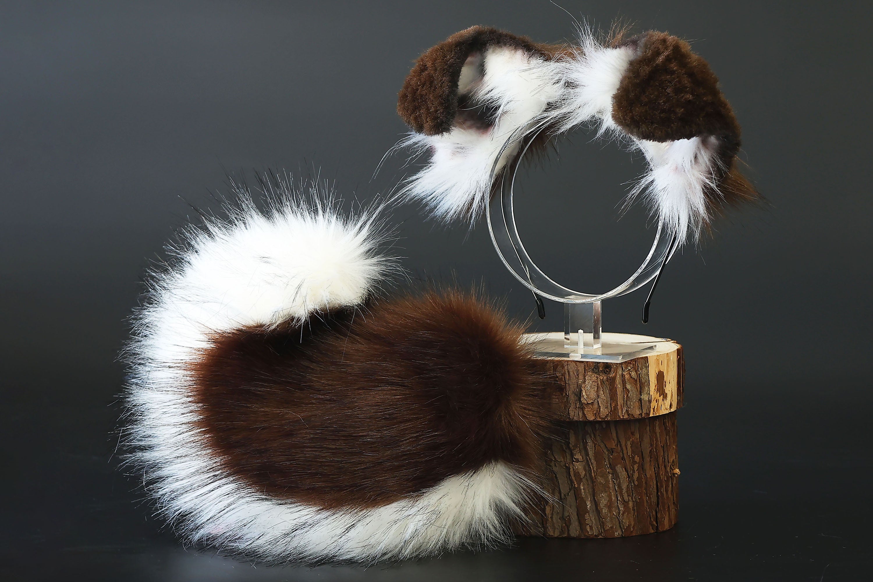 Brown white puppy ear and tail kemonomimi Shepherd dog ear and tail butt plug Shiba Inu dog ear and tail butt plug set cosplay petplay puppy play dog therian