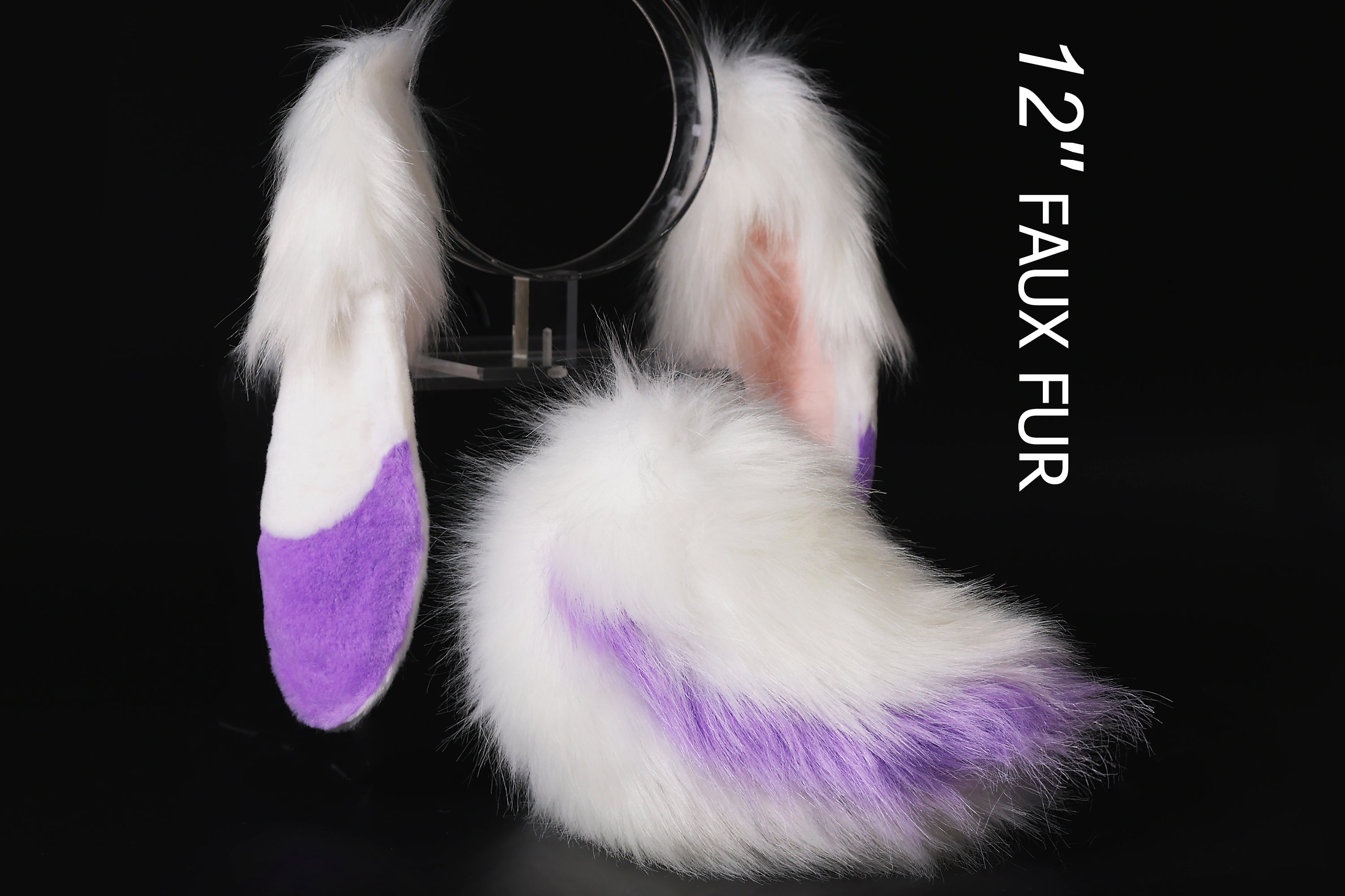purple white soft lop bunny ear and tail cosplay faux fur long floppy rabbit ears tail bunny kemonomimi rabbit therian