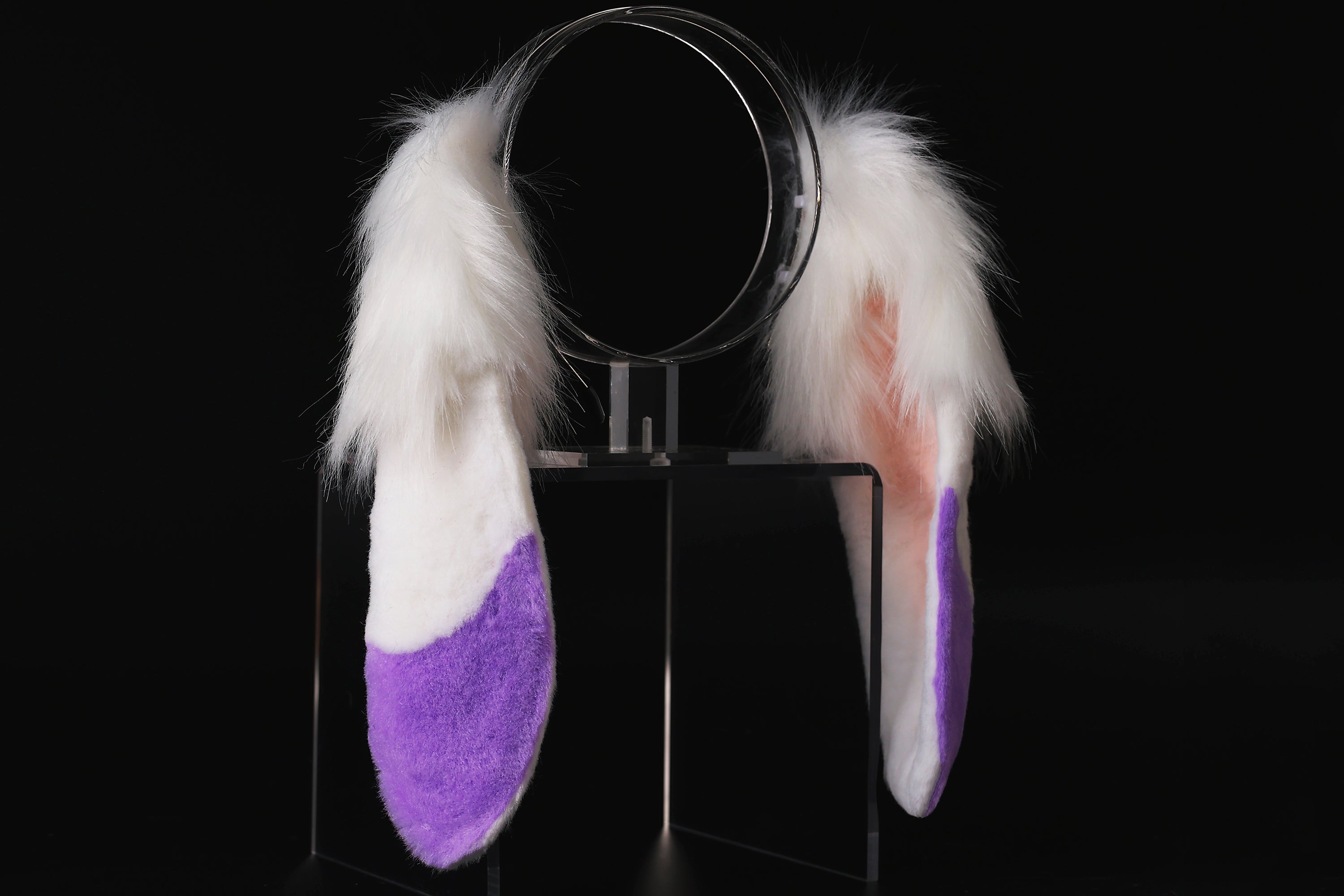 purple white soft lop bunny ear and tail cosplay faux fur long floppy rabbit ears tail bunny kemonomimi rabbit therian