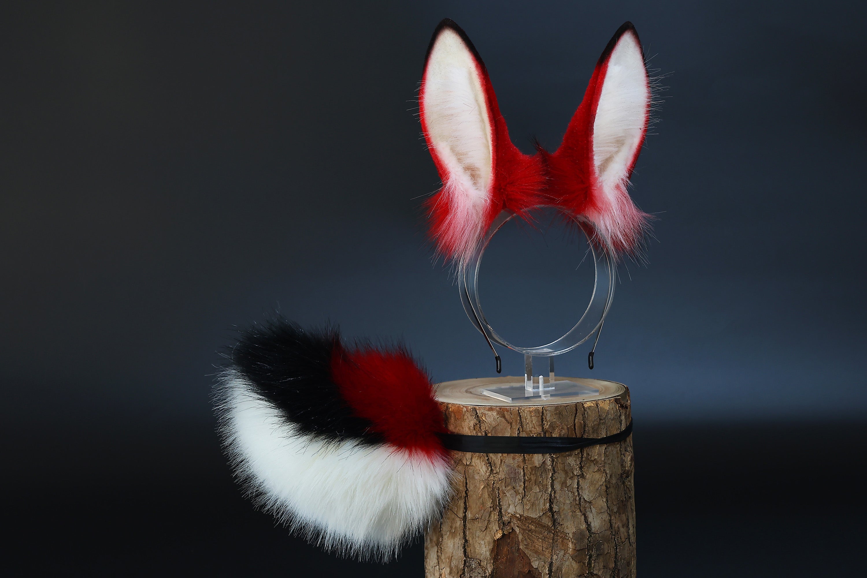Realistic faux fur bunny ear and tail butt plug bendable bunny ear cosplay red rabbit ear and tail neko ear petplay anime cosplay bunny kemonomimi