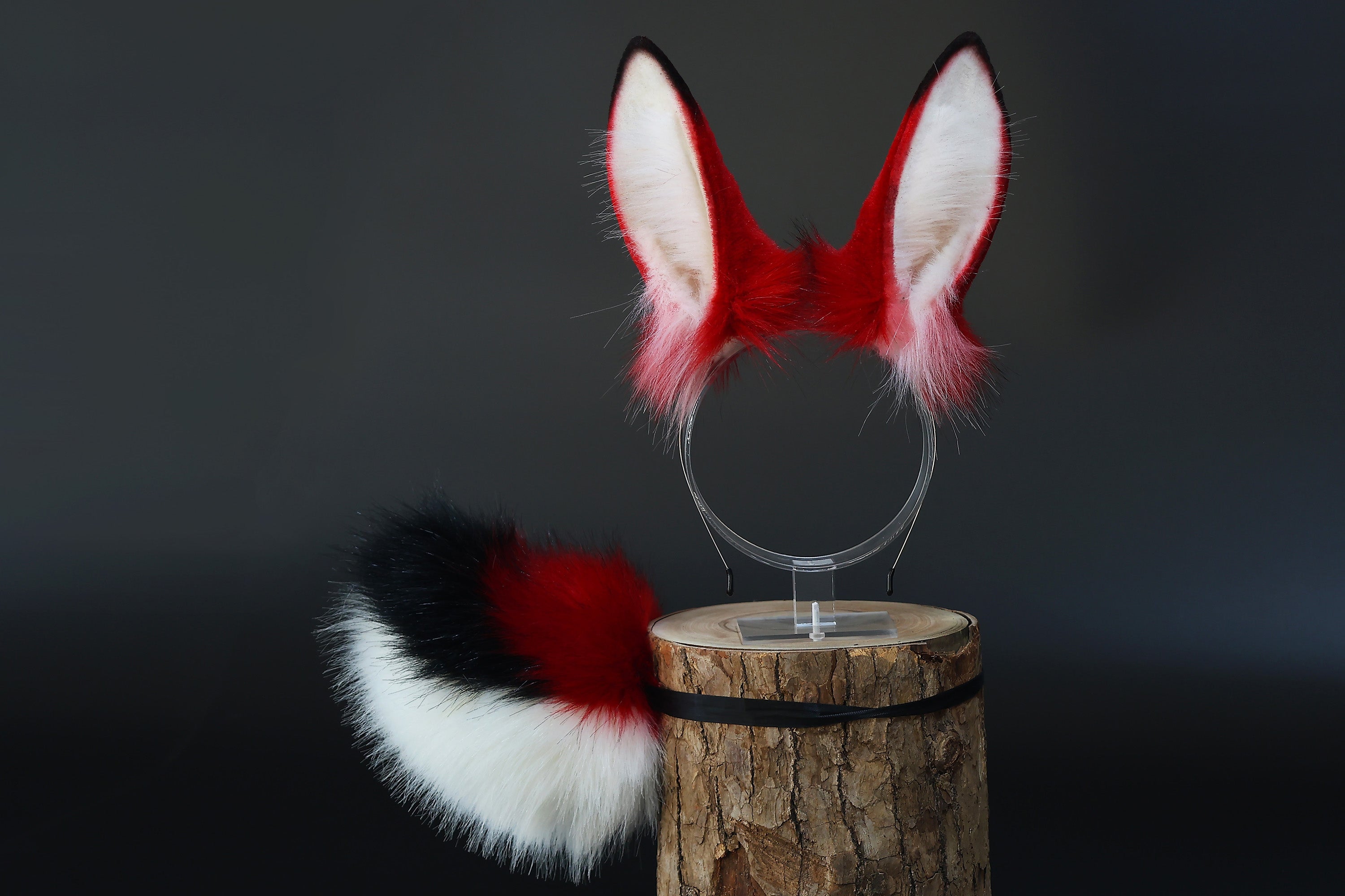 Realistic faux fur bunny ear and tail butt plug bendable bunny ear cosplay red rabbit ear and tail neko ear petplay anime cosplay bunny kemonomimi