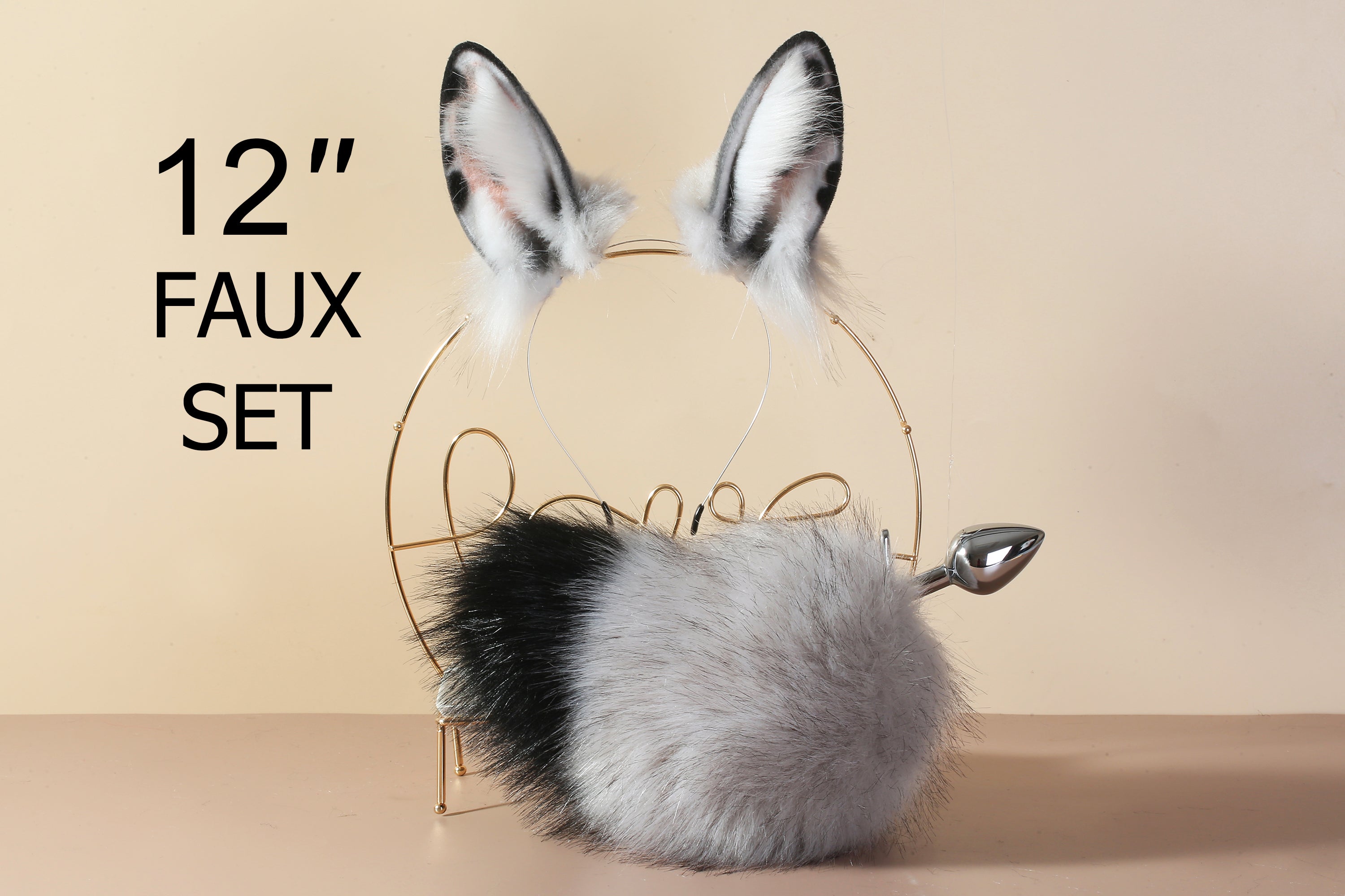 Gray bunny tail plug and ear set bunny ears rabbit tail buttplug bunnykemonomimi rabbit ear petplay