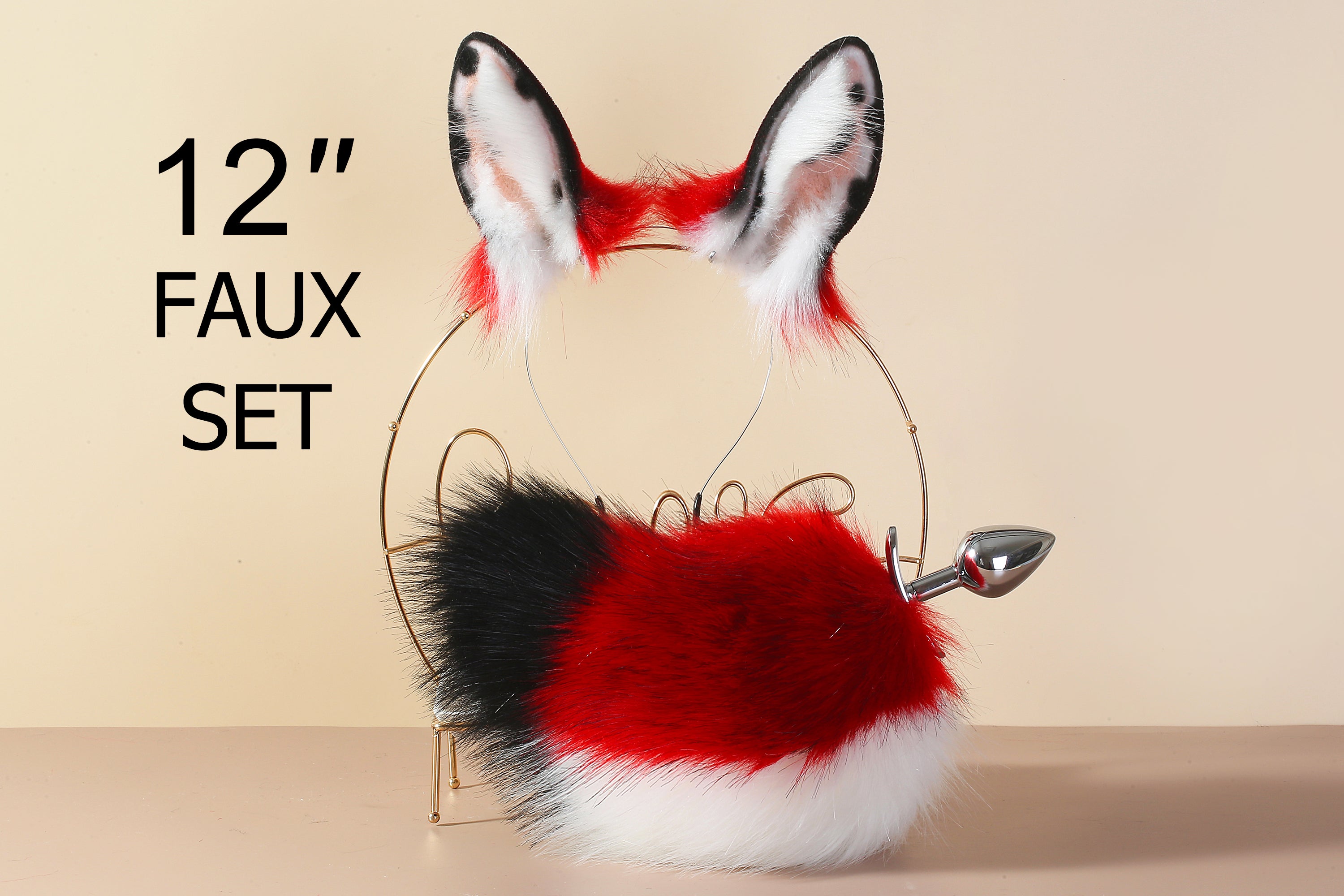 Red bunny tail plug and ear set bunny tail butt plug tail and ear plug set rabbit tail buttplug bunny ear rabbit ear petplay sextoy mature