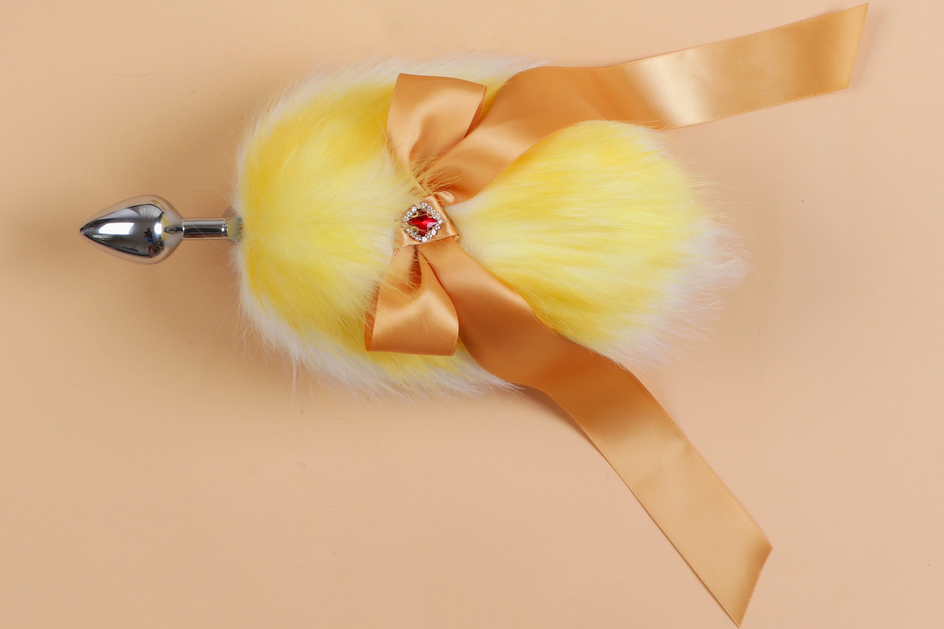 Yellow and white bow tail plug and ear set short tail butt plug and ear kitten tail buttplug bdsm sex toy petplay neko cosplay anime