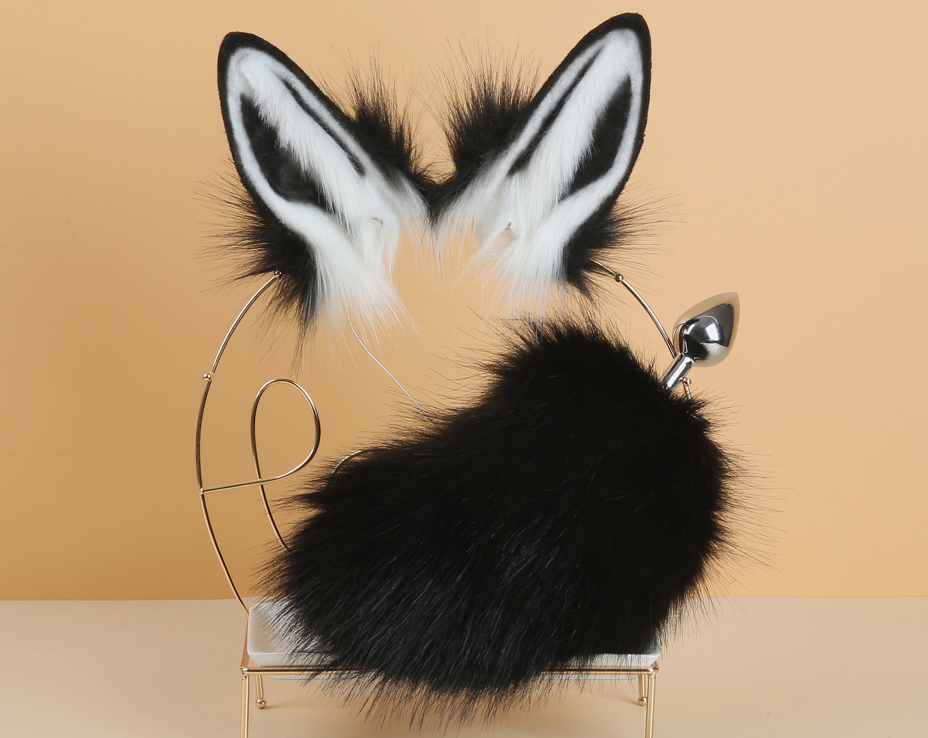 black white bunny tail plug and ear set bunny ear and tail set rabbit cosplay bunny kemonomimi