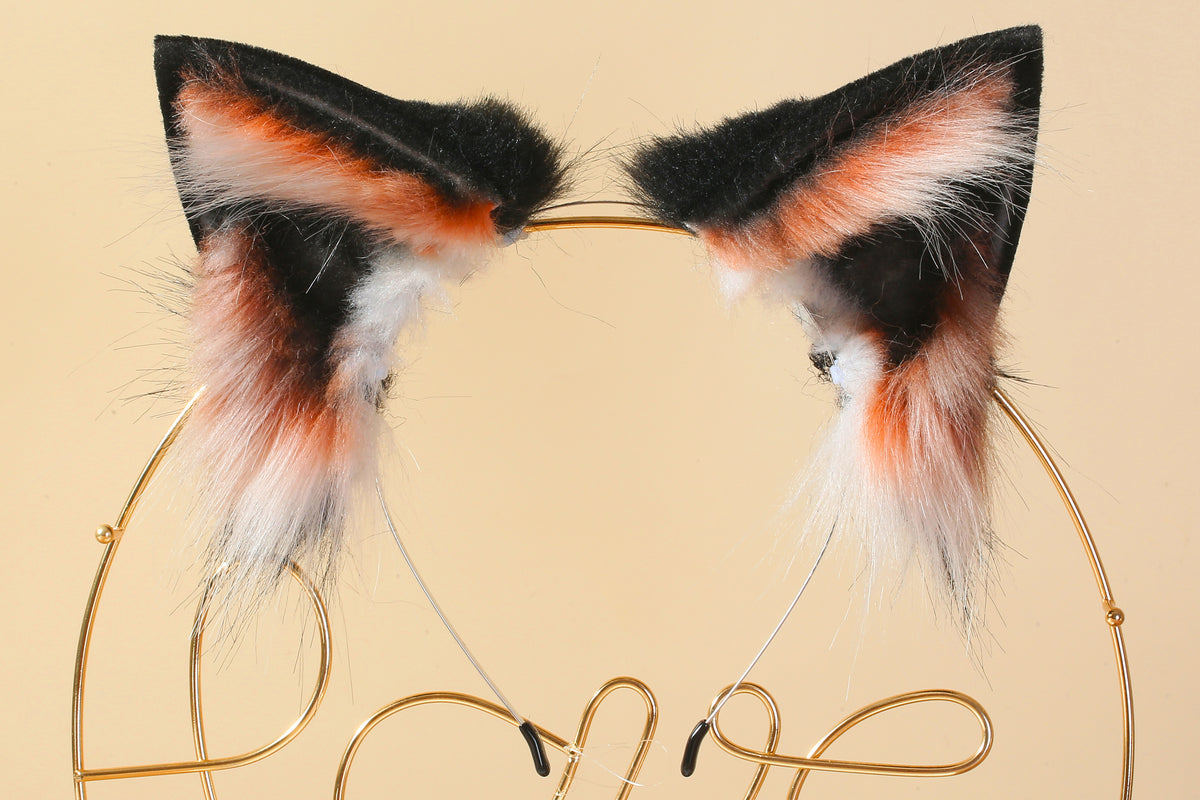 black white orange fox tail plug and ear neko ear and tail set neko co