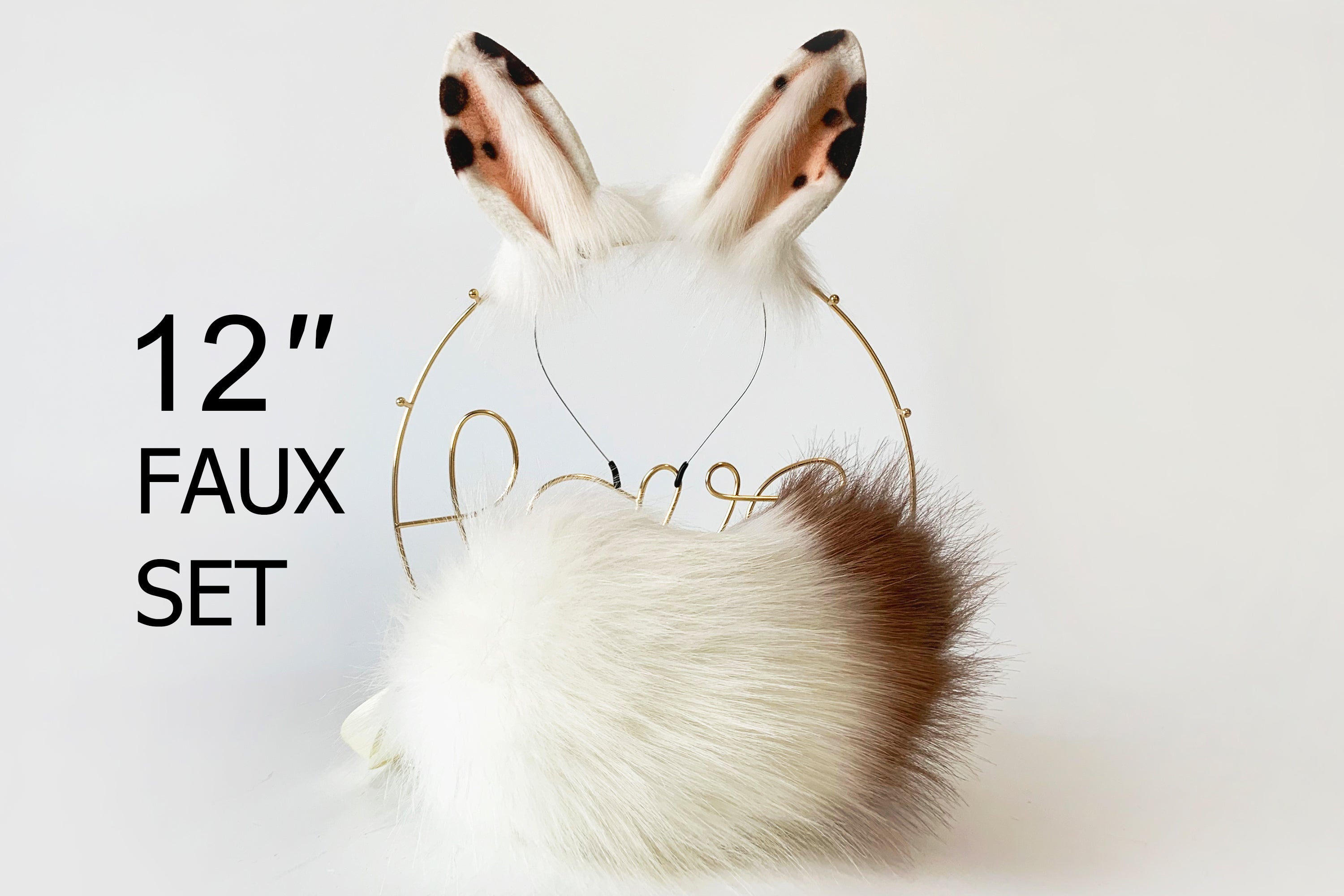 brown spot white bunny tail plug and ear set kemonomimi rabbit tail butt plug and ear set cosplay ear anime sextoy petplay