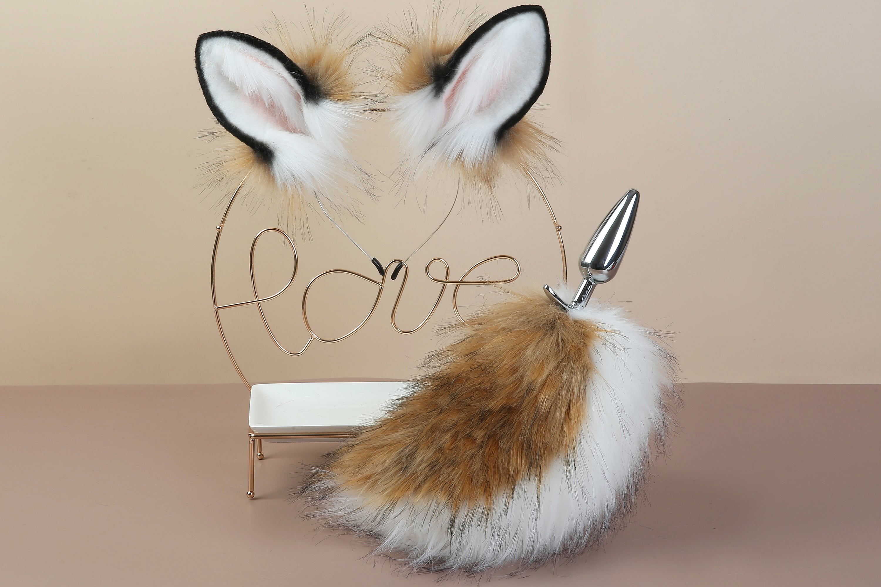 brown white bunny ear and tail plug set rabbit tail butt plug and ear cosplay bunny kemonomimi rabbit therian